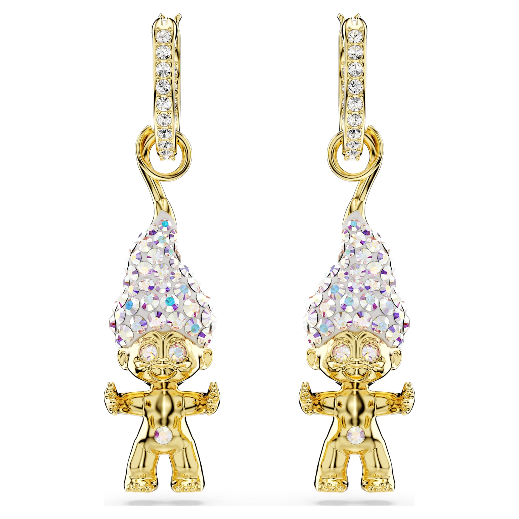Good Luck Trolls drop earrings, Troll, White, Gold-tone plated by SWAROVSKI
