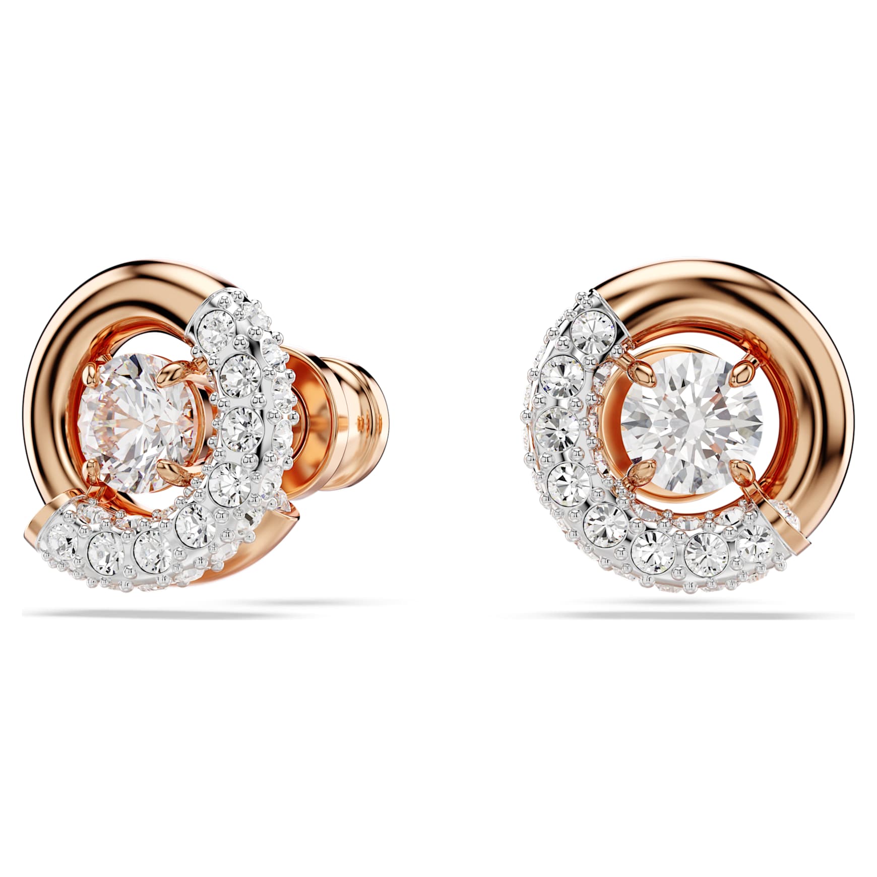 Dextera stud earrings, Round cut, White, 18K rose gold finish
