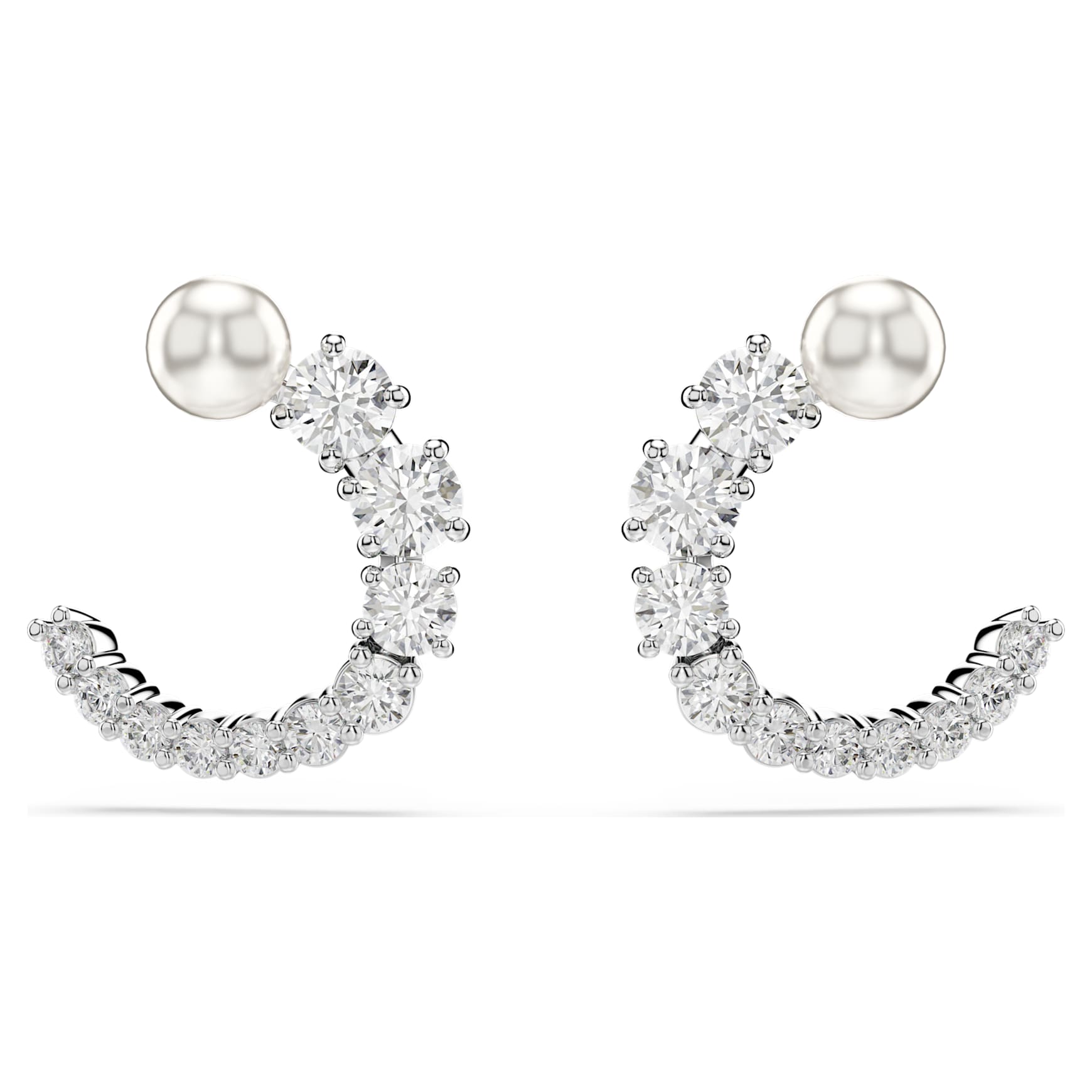 Matrix hoop earrings, Crystal pearl, Round cut, White, Rhodium plated by SWAROVSKI