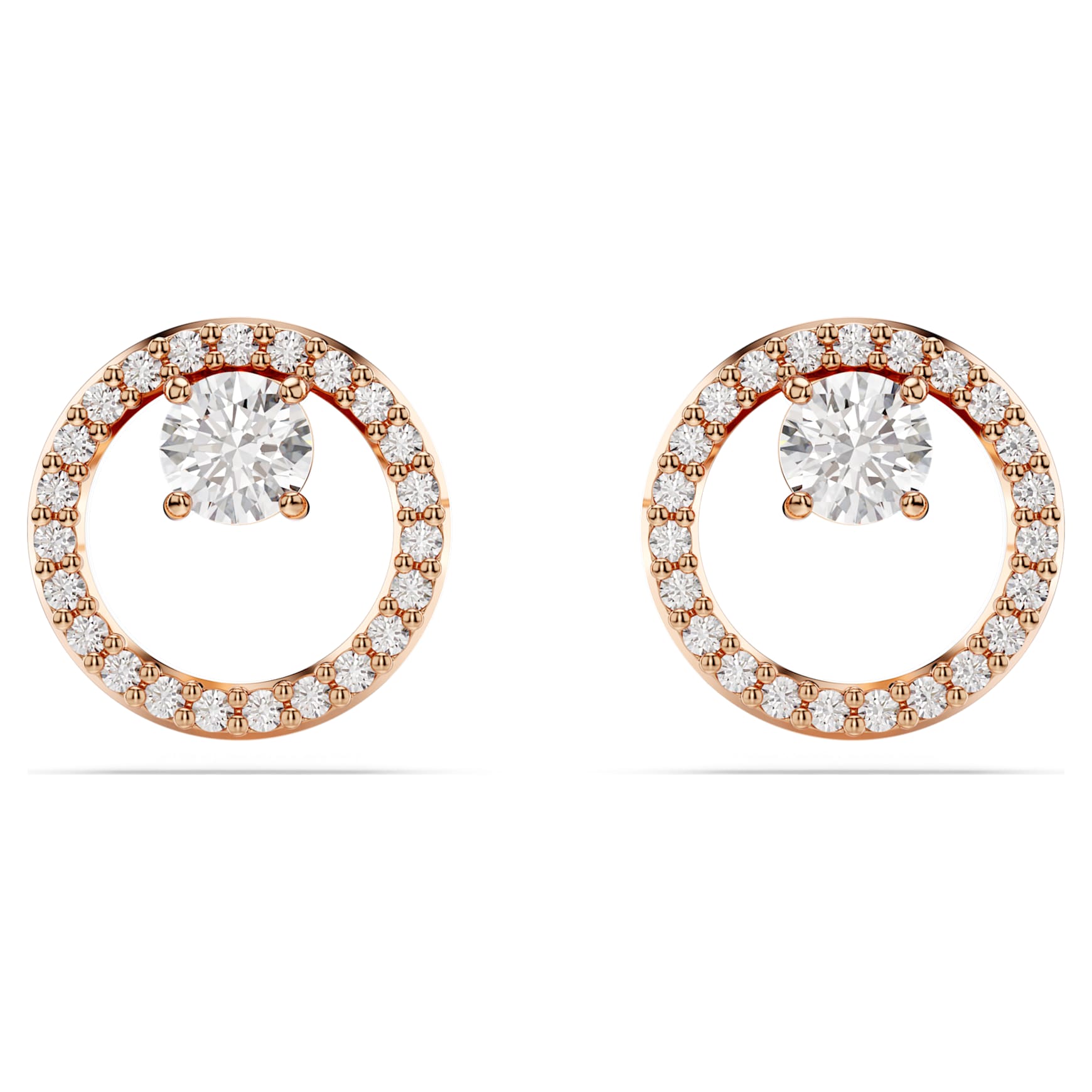 Constella stud earrings, Round cut, White, 18K rose gold finish