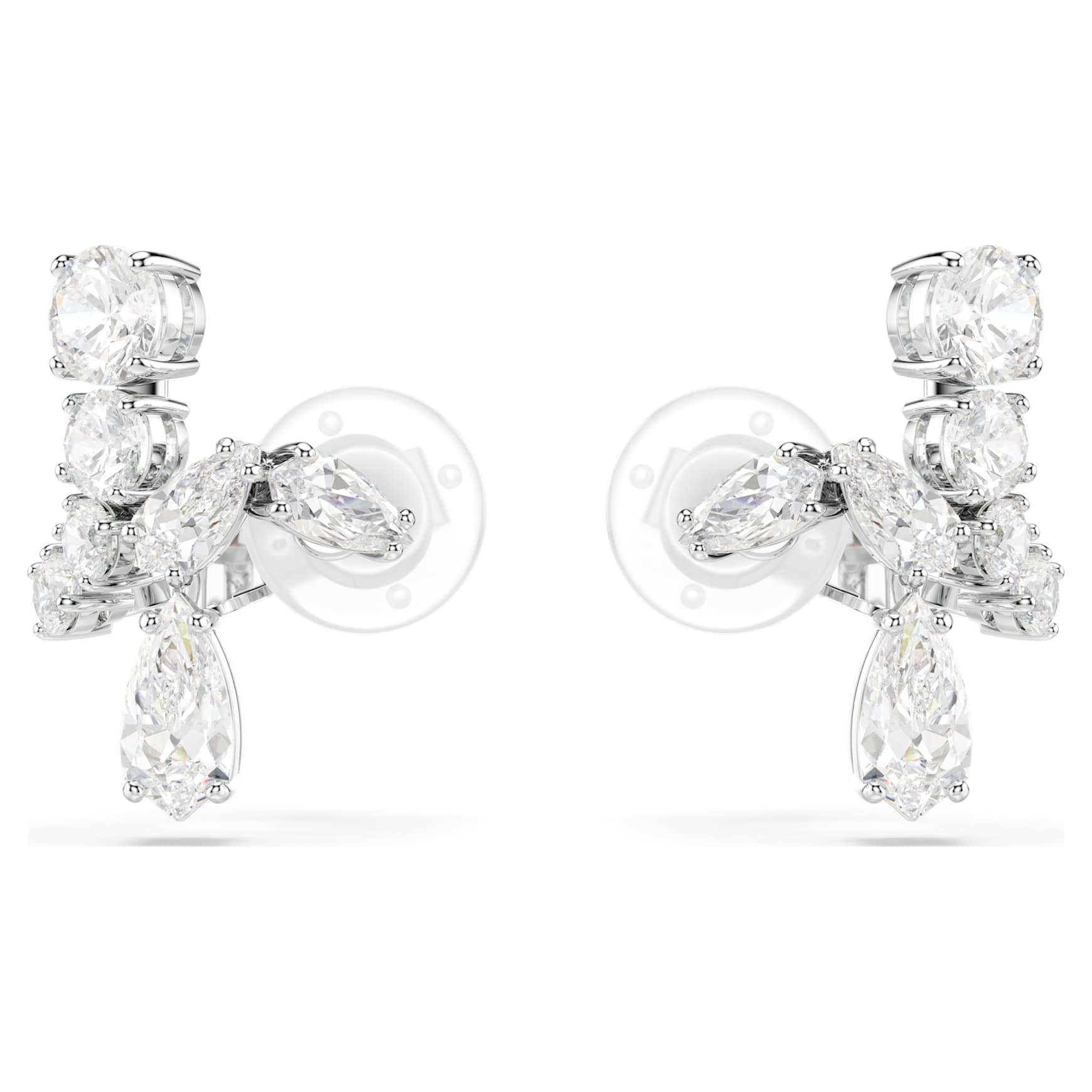 Matrix clip earrings, Mixed cuts, White, Rhodium plated by SWAROVSKI