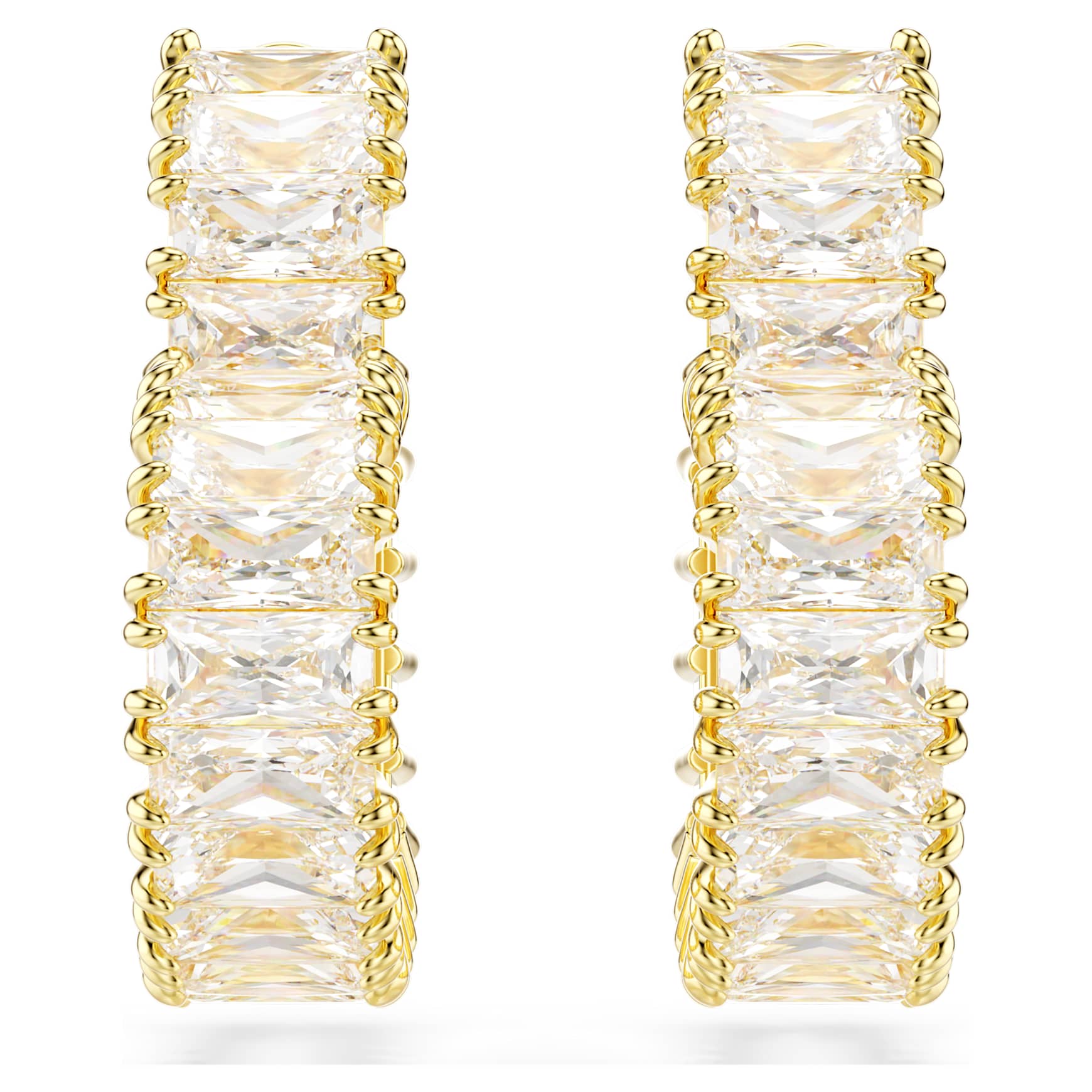 Matrix hoop earrings, Baguette cut, Heart, Small, White, 18K gold finish