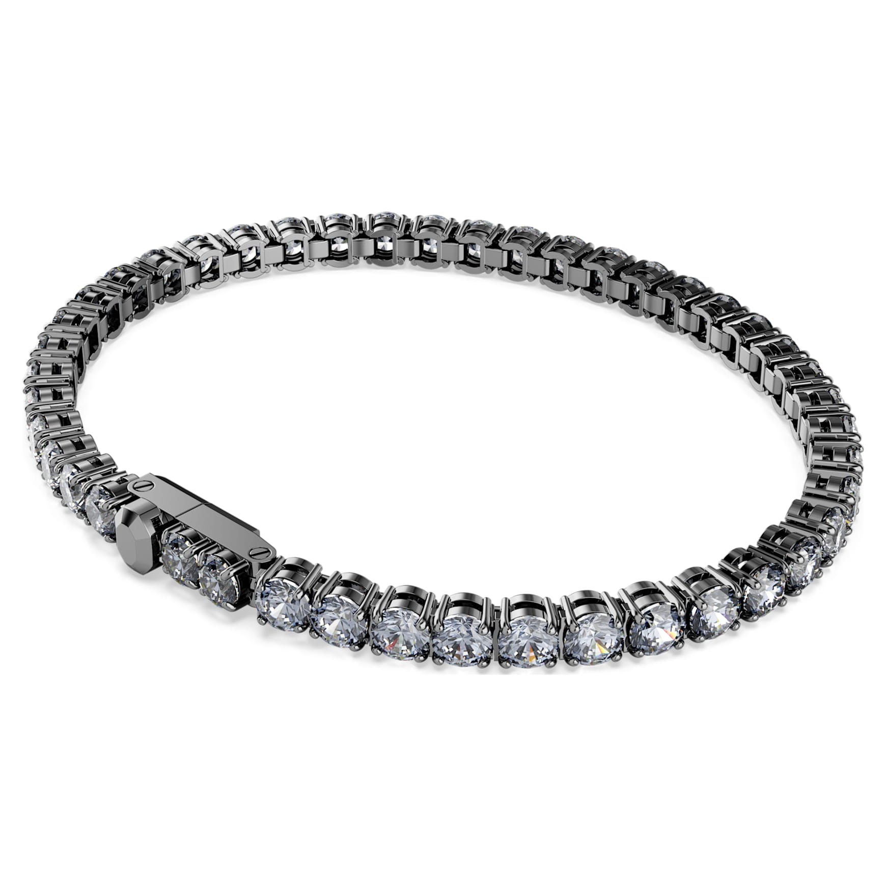 Matrix Tennis bracelet, Round cut, Grey, Ruthenium plated by SWAROVSKI