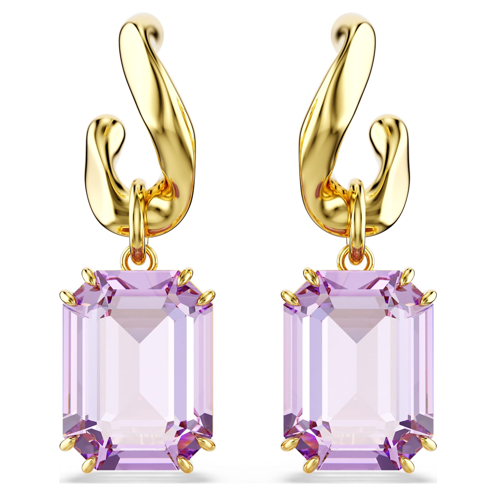Millenia drop earrings, Octagon cut, Purple, 18K gold finish