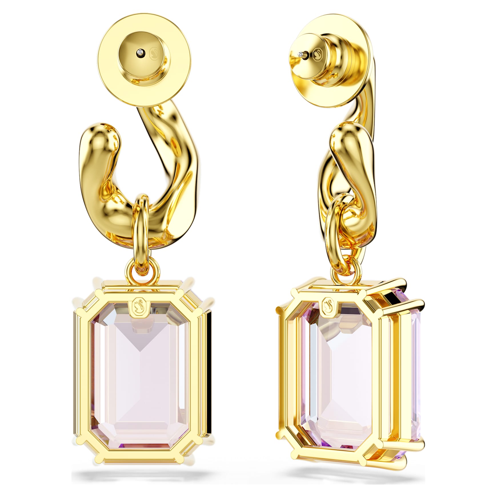 Millenia drop earrings, Octagon cut, Purple, 18K gold finish