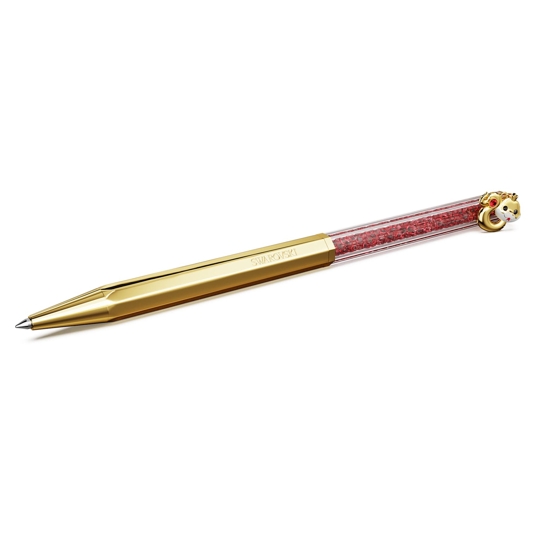 Crystalline Chinese New Year ballpoint pen, Octagon shape, Year of the Snake, Red, Gold-tone plated