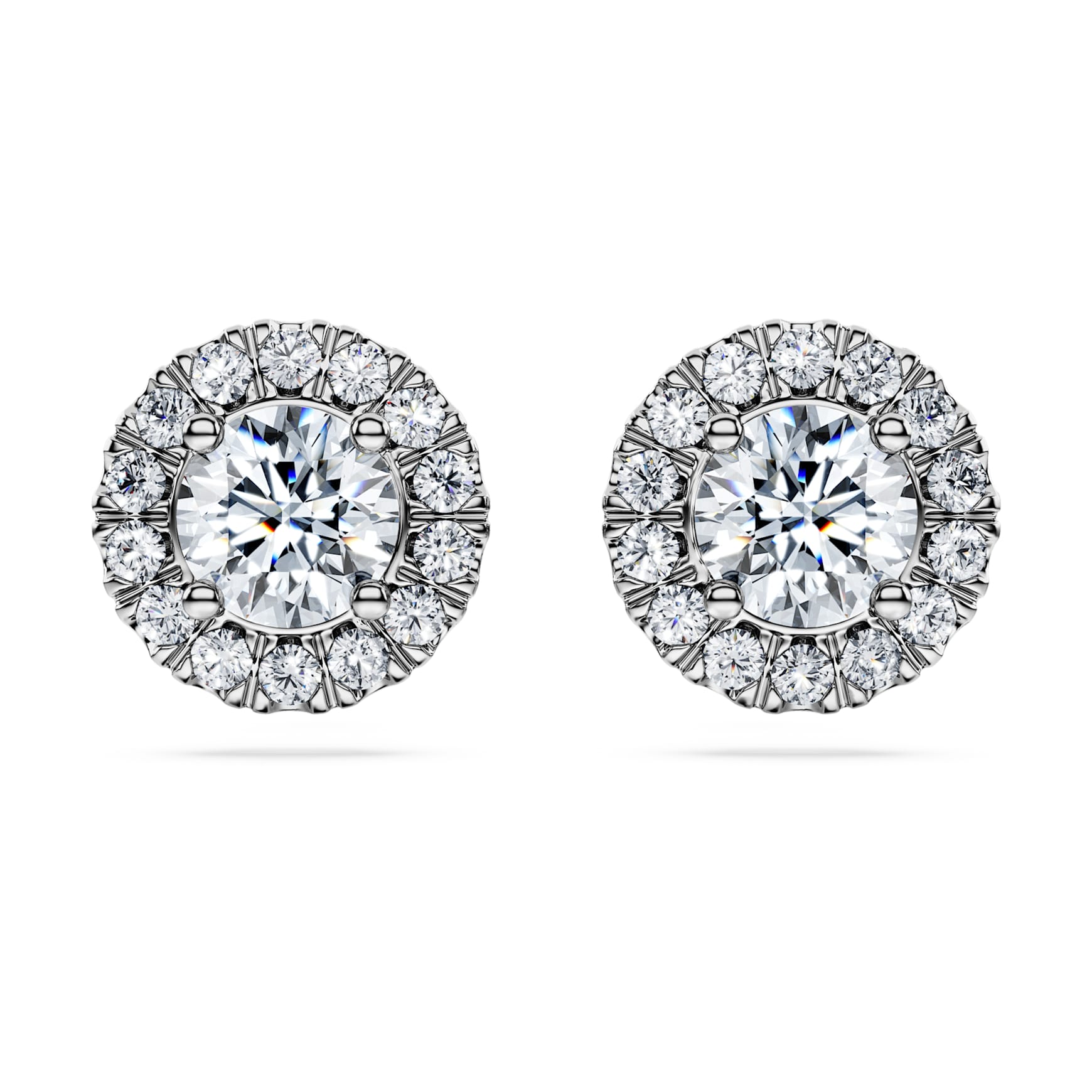 Eternity halo stud earrings, Lab-grown diamonds 2 ct tw, Round shape, 14K white gold by SWAROVSKI