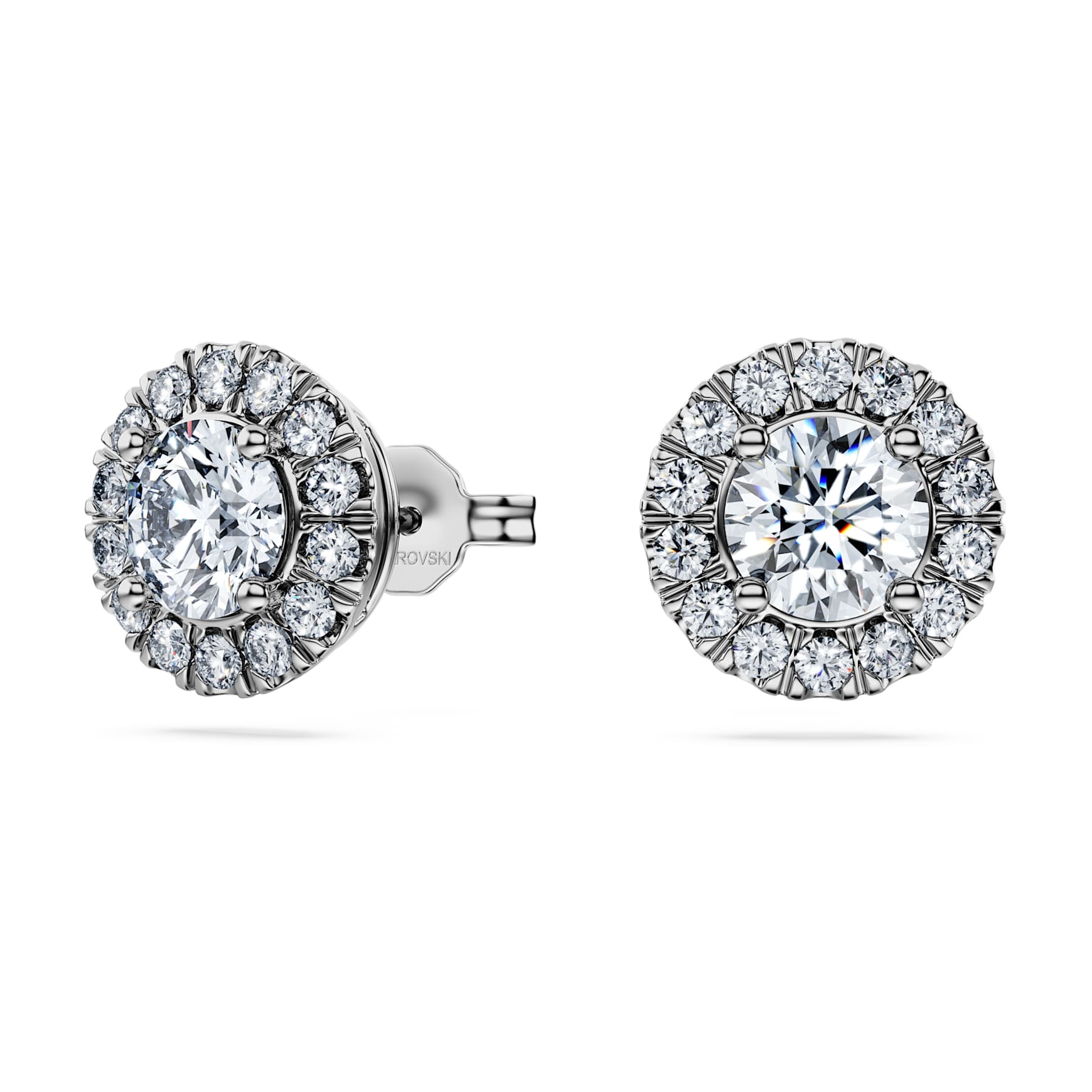 Eternity halo stud earrings, Lab-grown diamonds 2 ct tw, Round shape, 14K white gold by SWAROVSKI