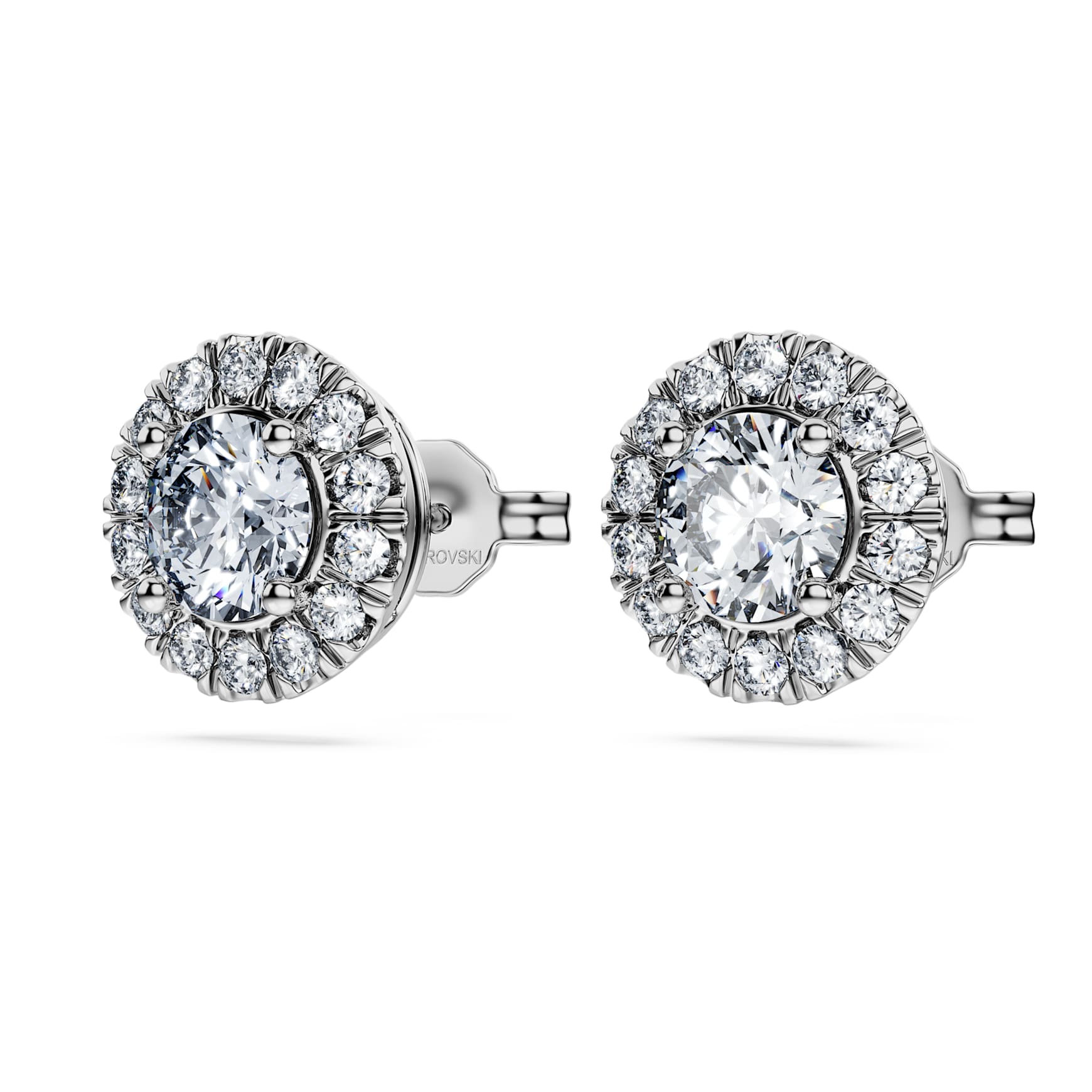 Eternity halo stud earrings, Lab-grown diamonds 2 ct tw, Round shape, 14K white gold by SWAROVSKI