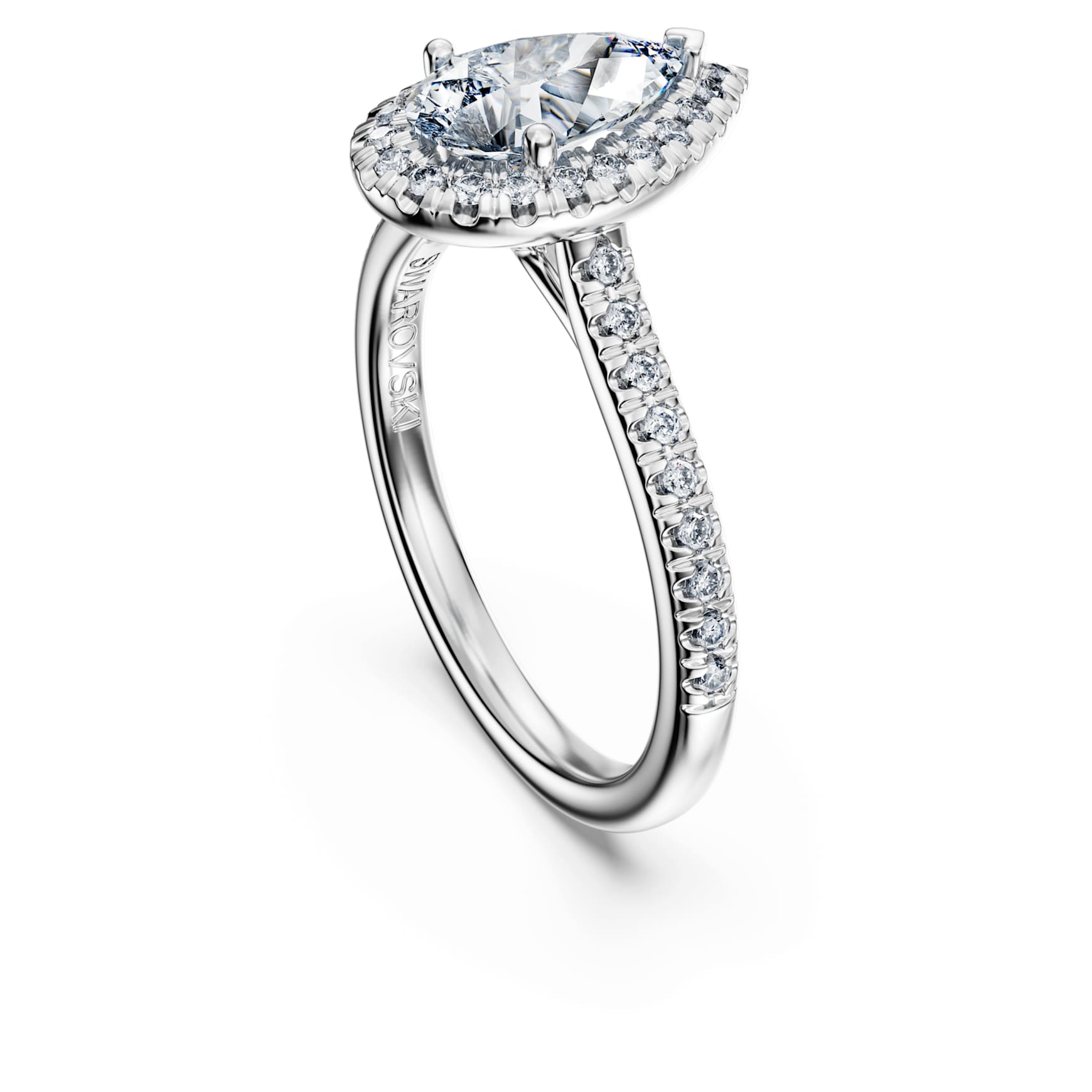 Eternity halo solitaire ring, Lab-grown diamonds 1.3 ct tw, Pear shape, 14K white gold by SWAROVSKI