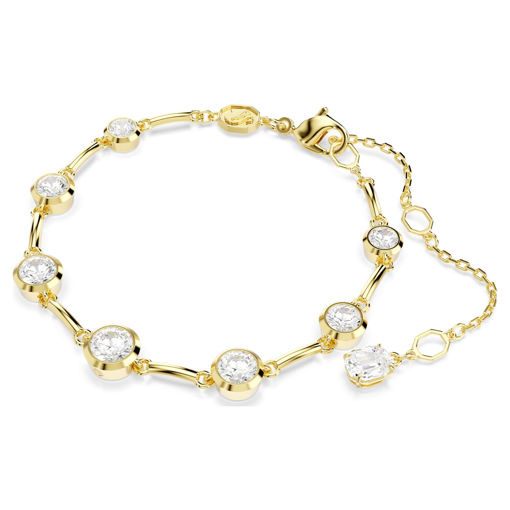 Imber bracelet, Mixed round cuts, White, 18K gold finish