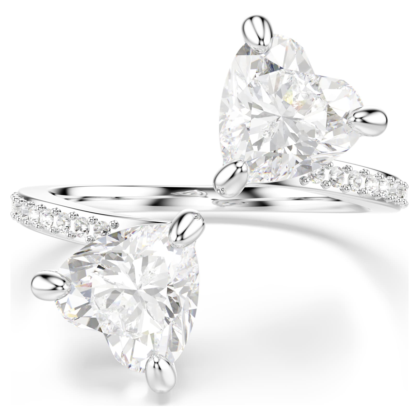 Mesmera open ring, Heart cut, Pavé, White, Rhodium plated by SWAROVSKI