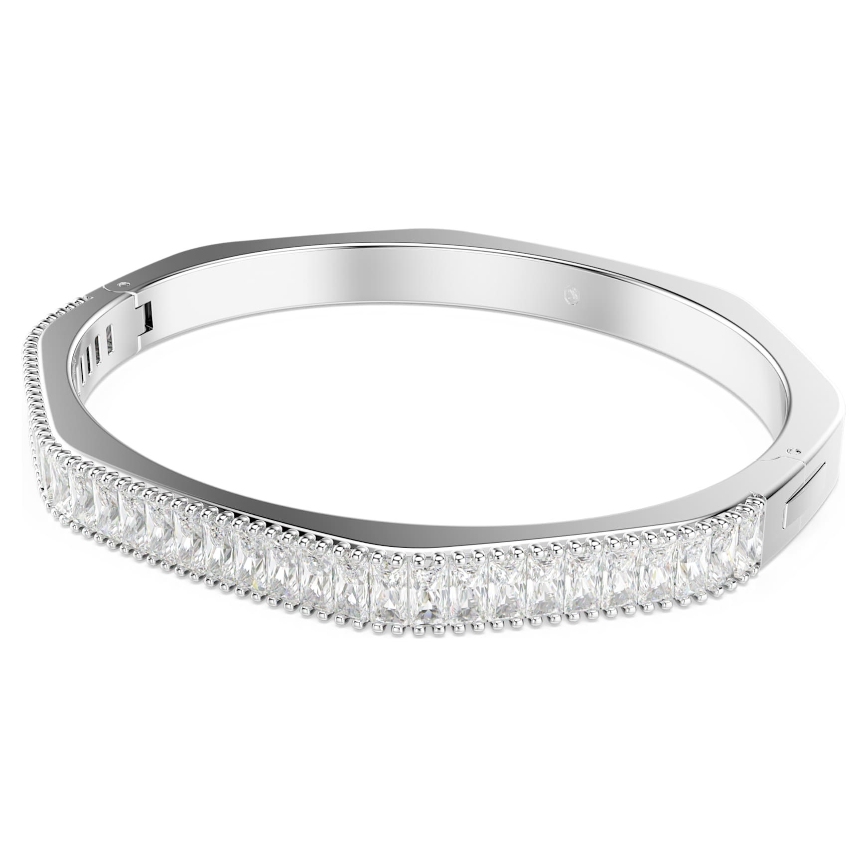 Matrix bangle, Baguette cut, Octagon shape, White, Rhodium plated by SWAROVSKI