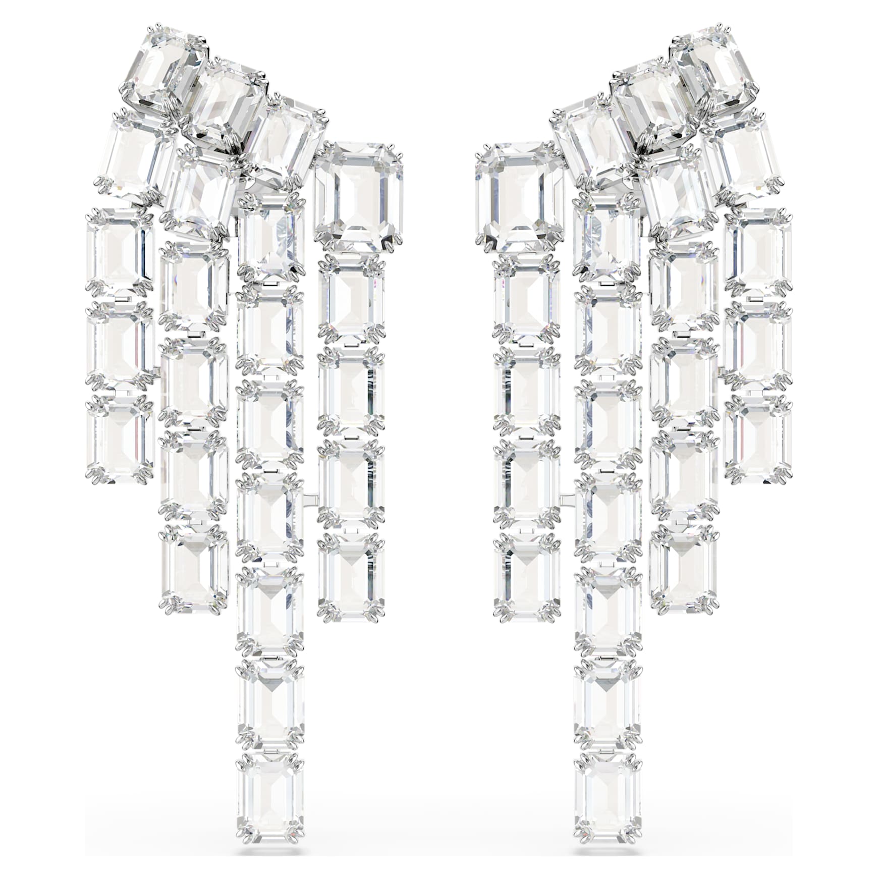 Millenia clip earrings, Octagon cut, Chandelier, White, Rhodium plated by SWAROVSKI