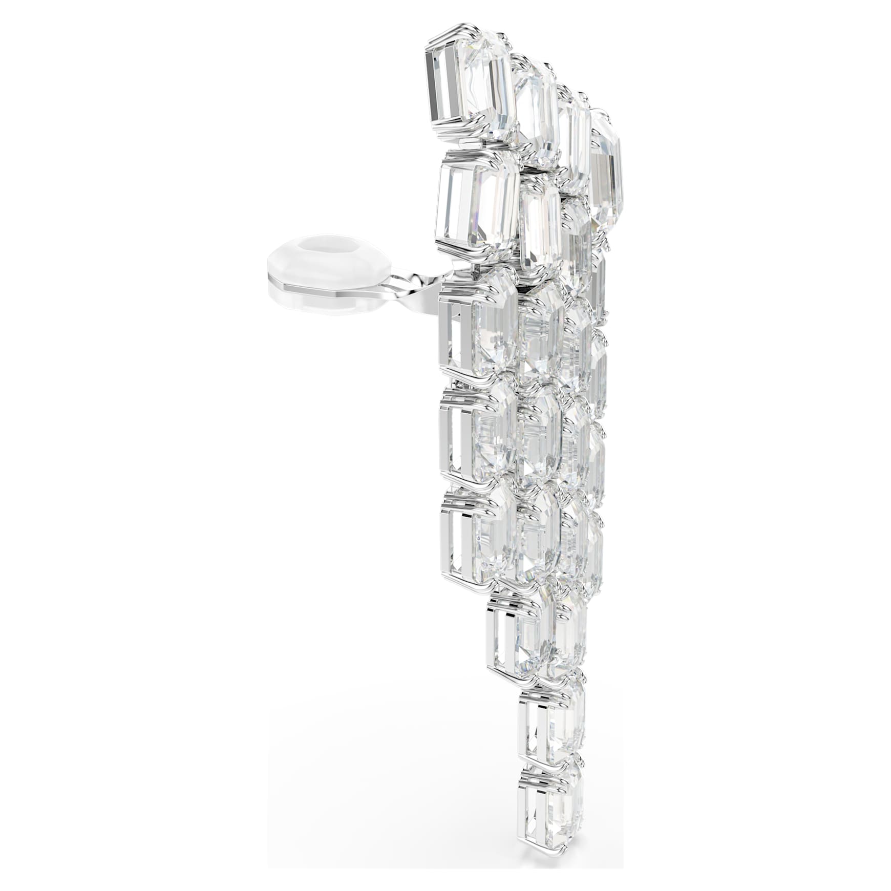 Millenia clip earrings, Octagon cut, Chandelier, White, Rhodium plated by SWAROVSKI