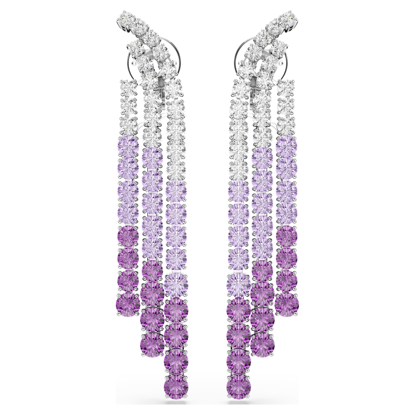 Matrix Clip earrings, Color gradient, Round cuts, Purple, Rhodium plated by SWAROVSKI