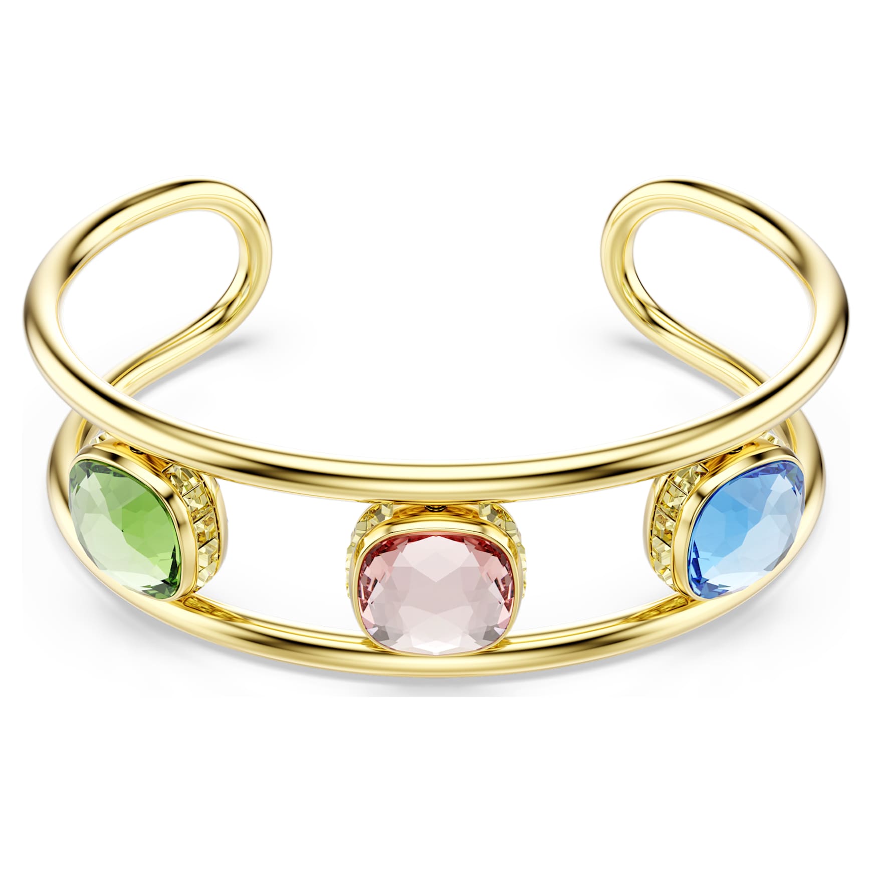 Chroma cuff, Cushion cut, Multicoloured, 18K gold finish