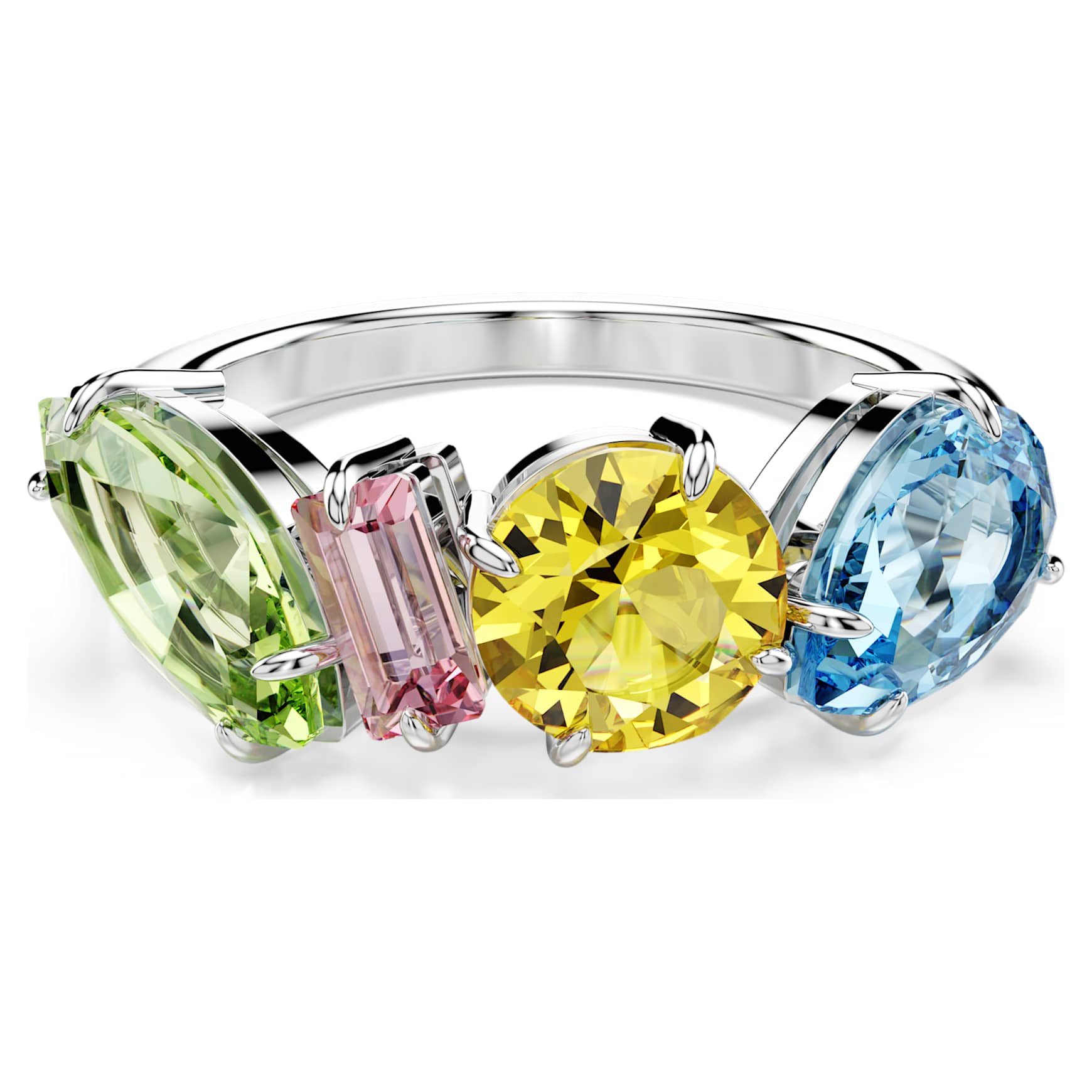 Gema ring, Mixed cuts, Multicoloured, Rhodium plated