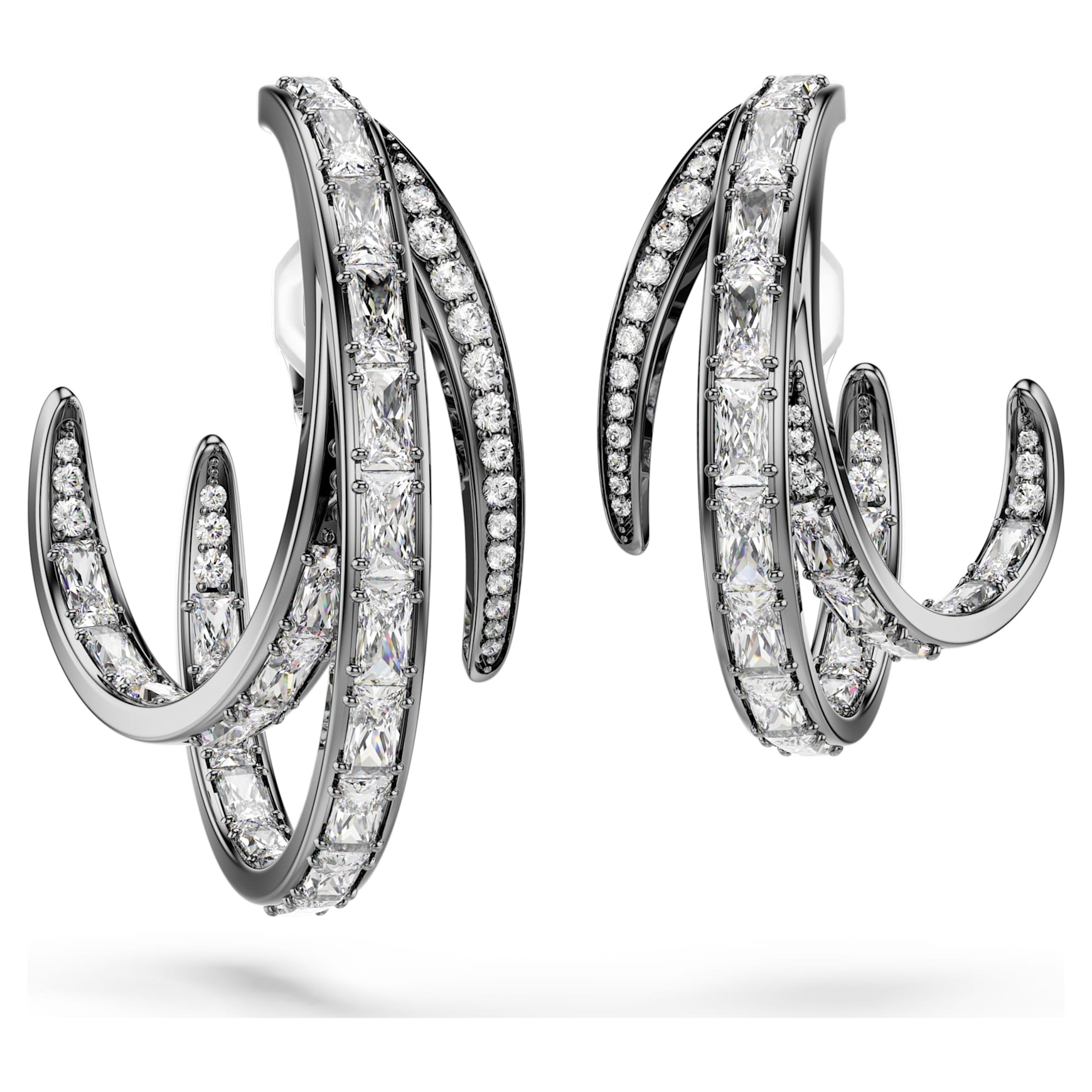 The Vienna Collection ear cuff set (3), Feather, White, Ruthenium plated by SWAROVSKI