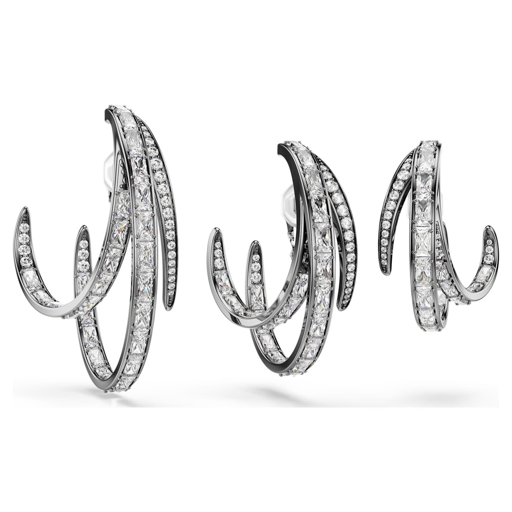 The Vienna Collection ear cuff set (3), Feather, White, Ruthenium plated by SWAROVSKI