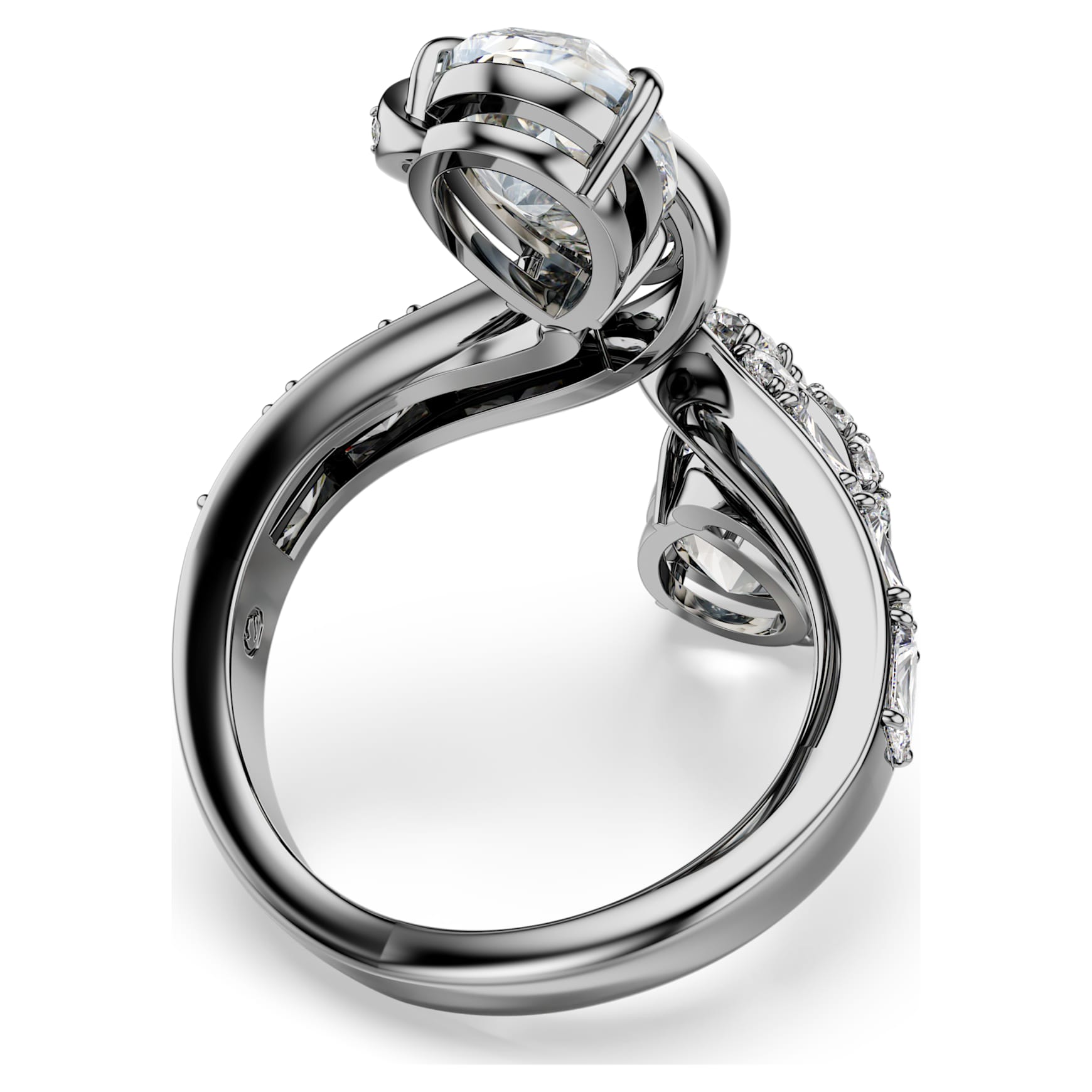 The Vienna Collection open ring, Feather, White, Ruthenium plated by SWAROVSKI