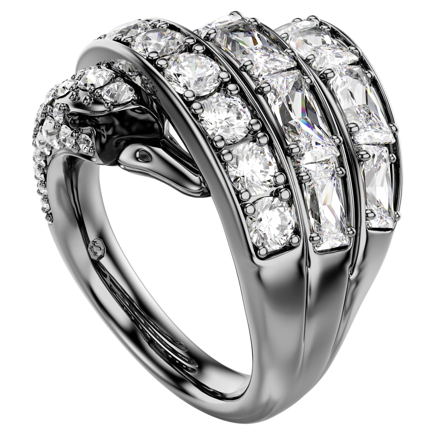 The Vienna Collection ring, Swan, White, Ruthenium plated by SWAROVSKI