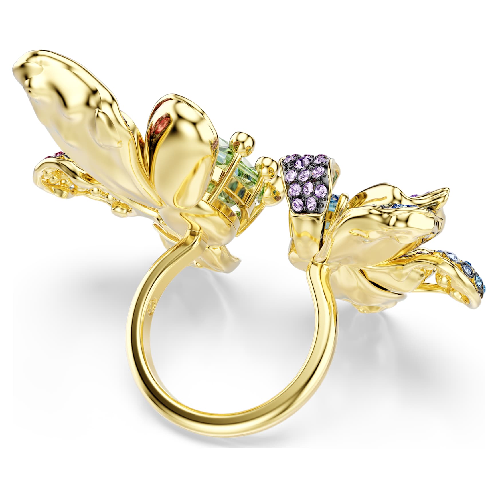 Idyllia ring, Mixed cuts, Pavé, Flower, Multicoloured, Gold-tone plated by SWAROVSKI