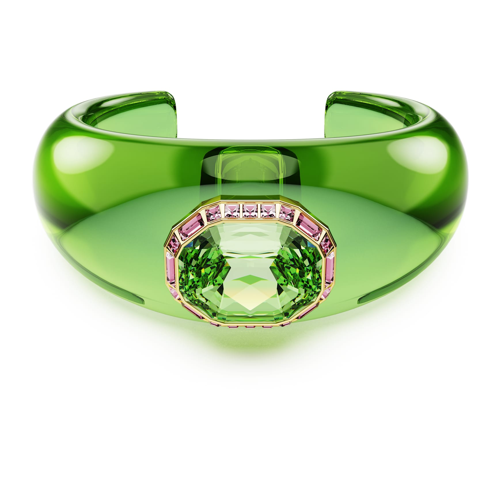 Dulcis cuff, Octagon cut, Green, 18K gold finish