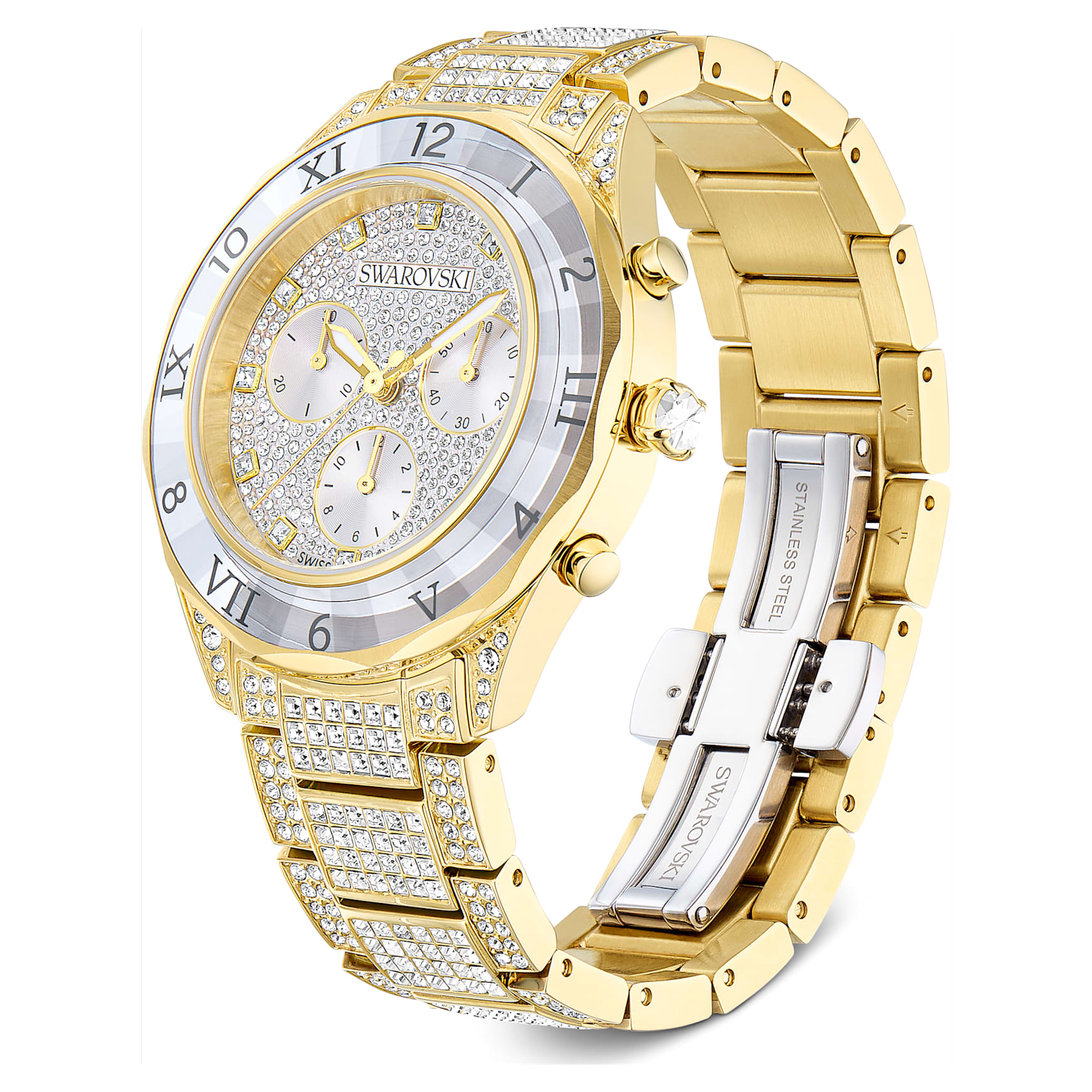 Dextera lux watch, Swiss Made, Metal bracelet, Gold tone, Gold-tone finish by SWAROVSKI