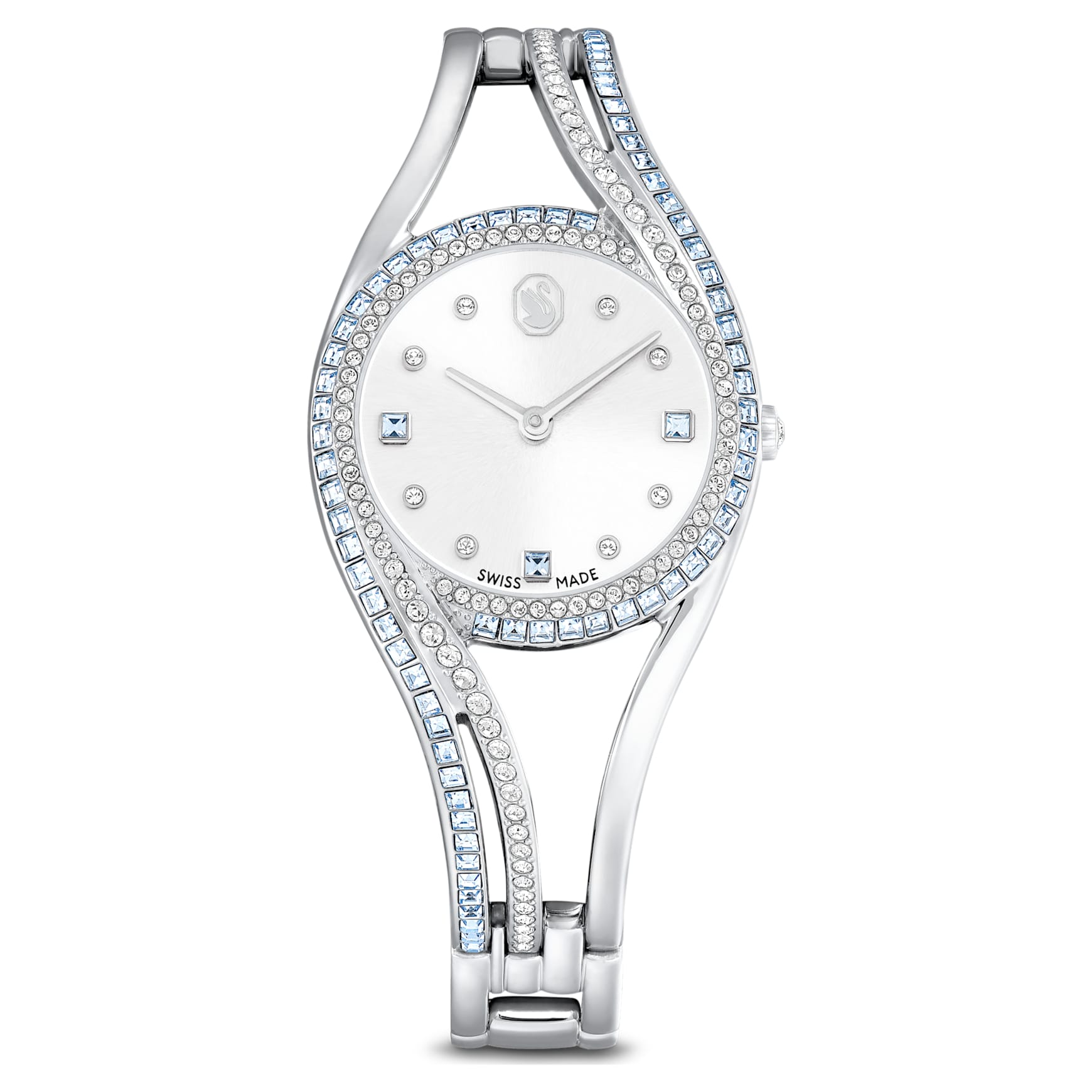 Hyperbola bangle watch, Swiss Made, Metal bracelet, Blue, Stainless steel by SWAROVSKI