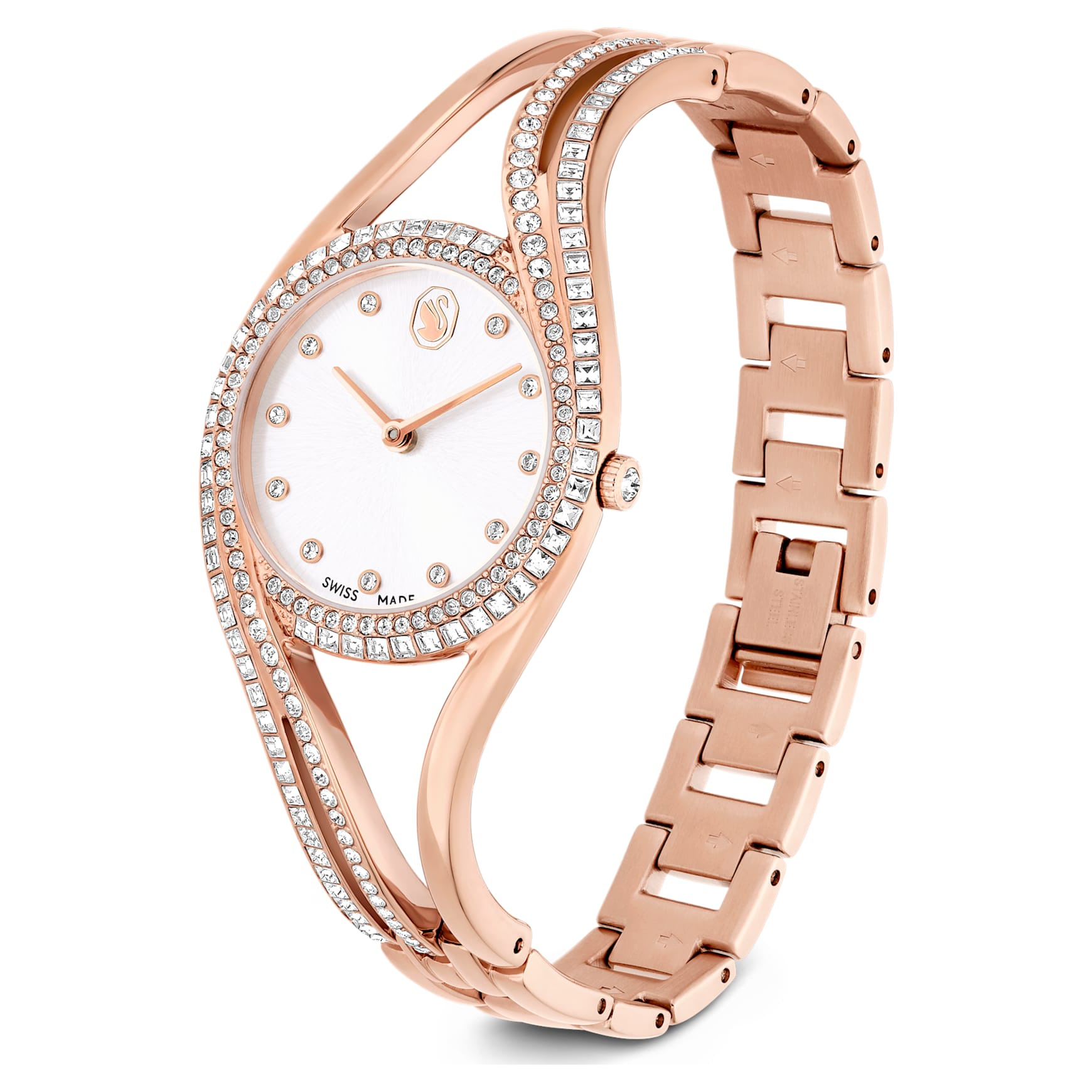 Hyperbola bangle watch, Swiss Made, Rose gold tone, Rose gold-tone finish by SWAROVSKI