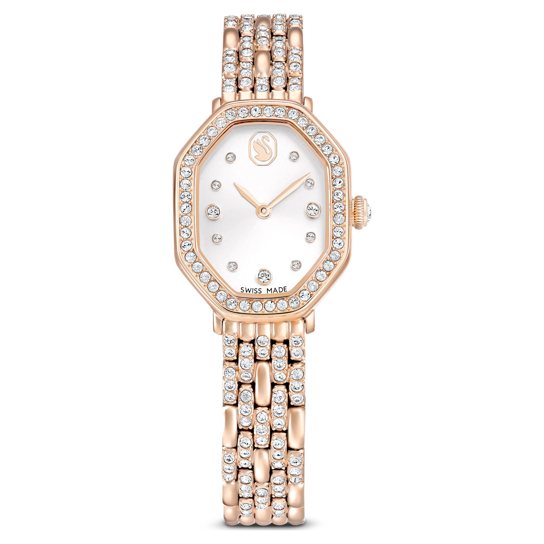 Dextera octagon watch, Swiss Made, Metal bracelet, Gold tone, Rose gold-tone finish by SWAROVSKI
