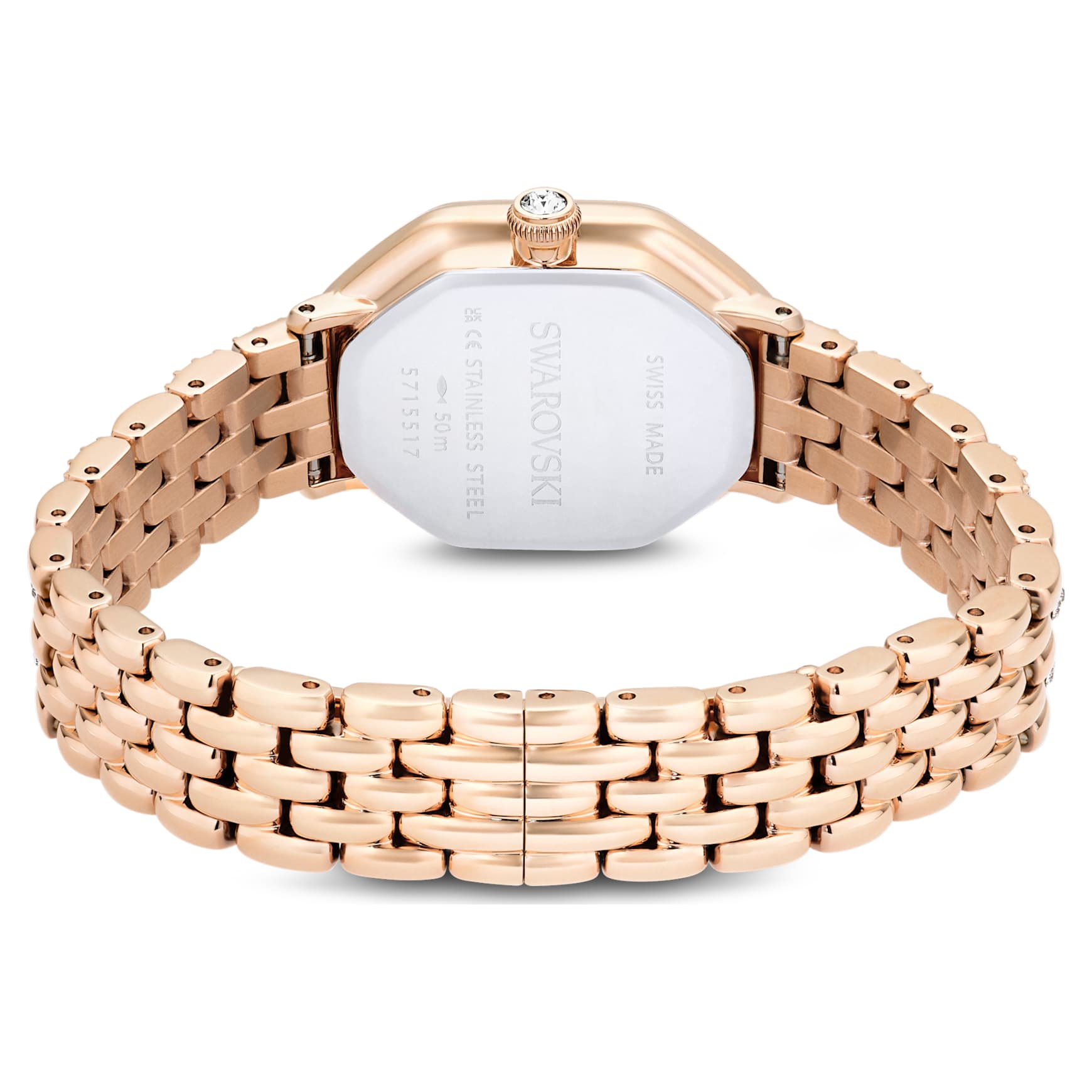 Dextera octagon watch, Swiss Made, Metal bracelet, Gold tone, Rose gold-tone finish by SWAROVSKI