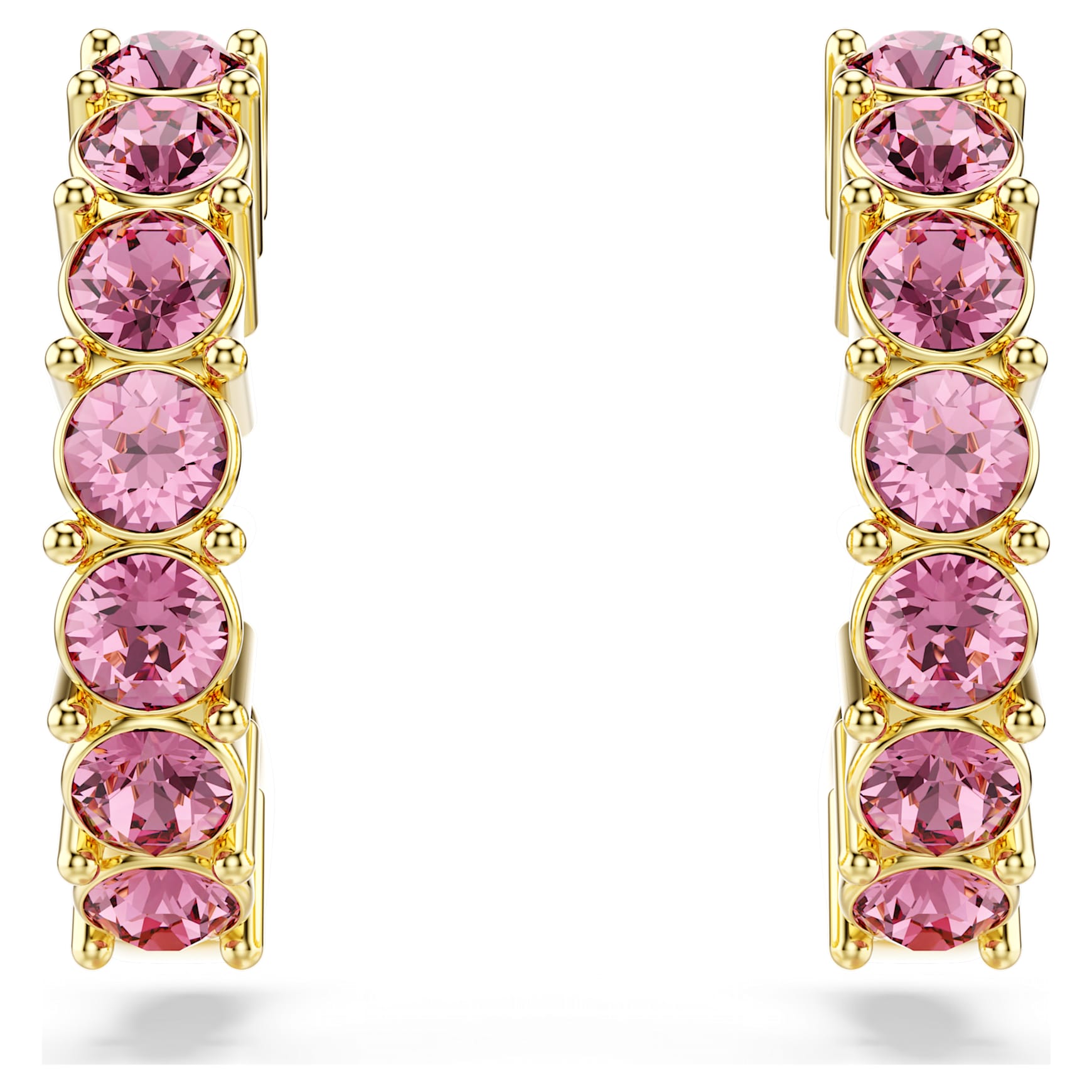 Mini Hoop earrings, Round cut, Pink, 18K gold finish