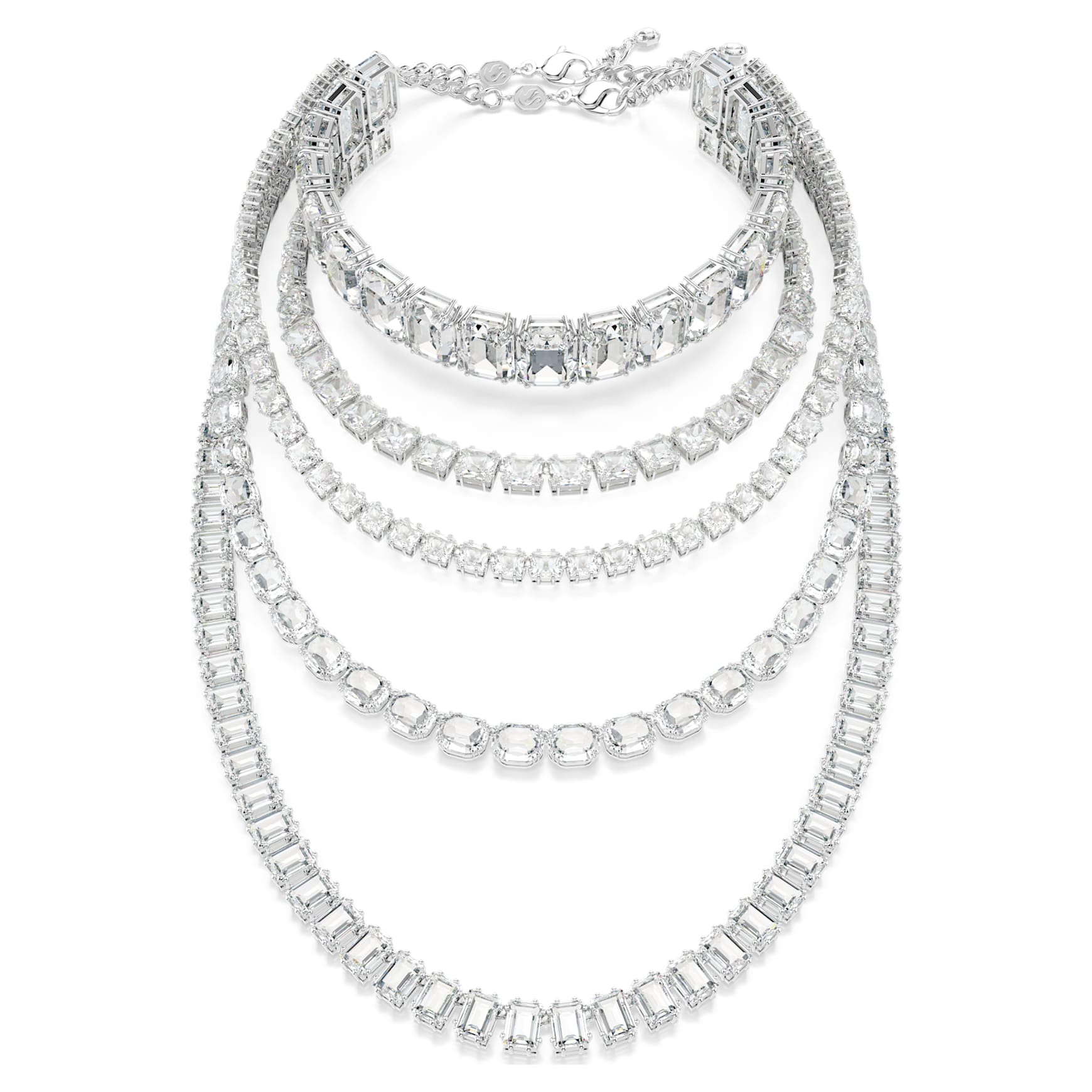 Millenia layered necklace, Mixed cuts, White, Rhodium plated by SWAROVSKI