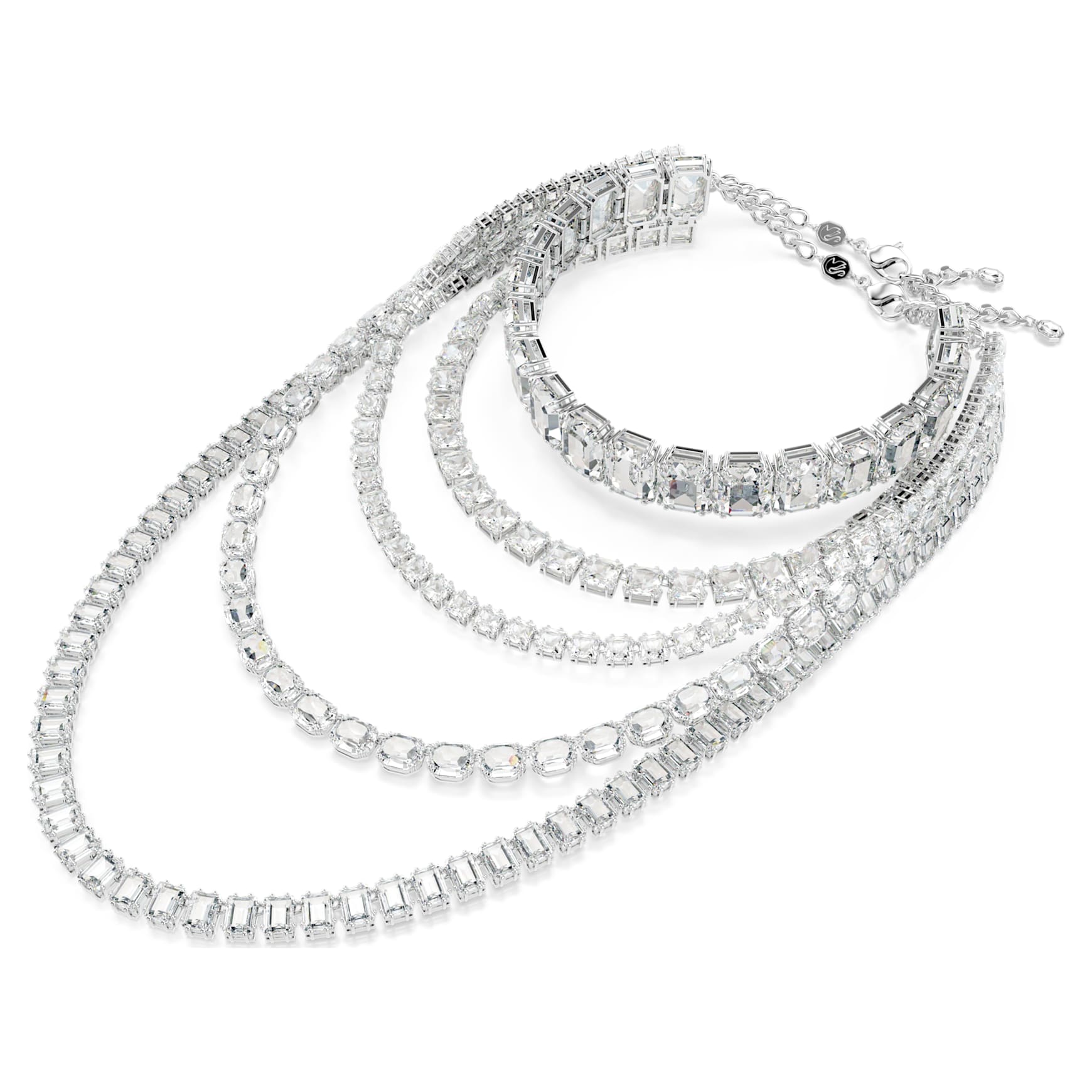 Millenia layered necklace, Mixed cuts, White, Rhodium plated by SWAROVSKI
