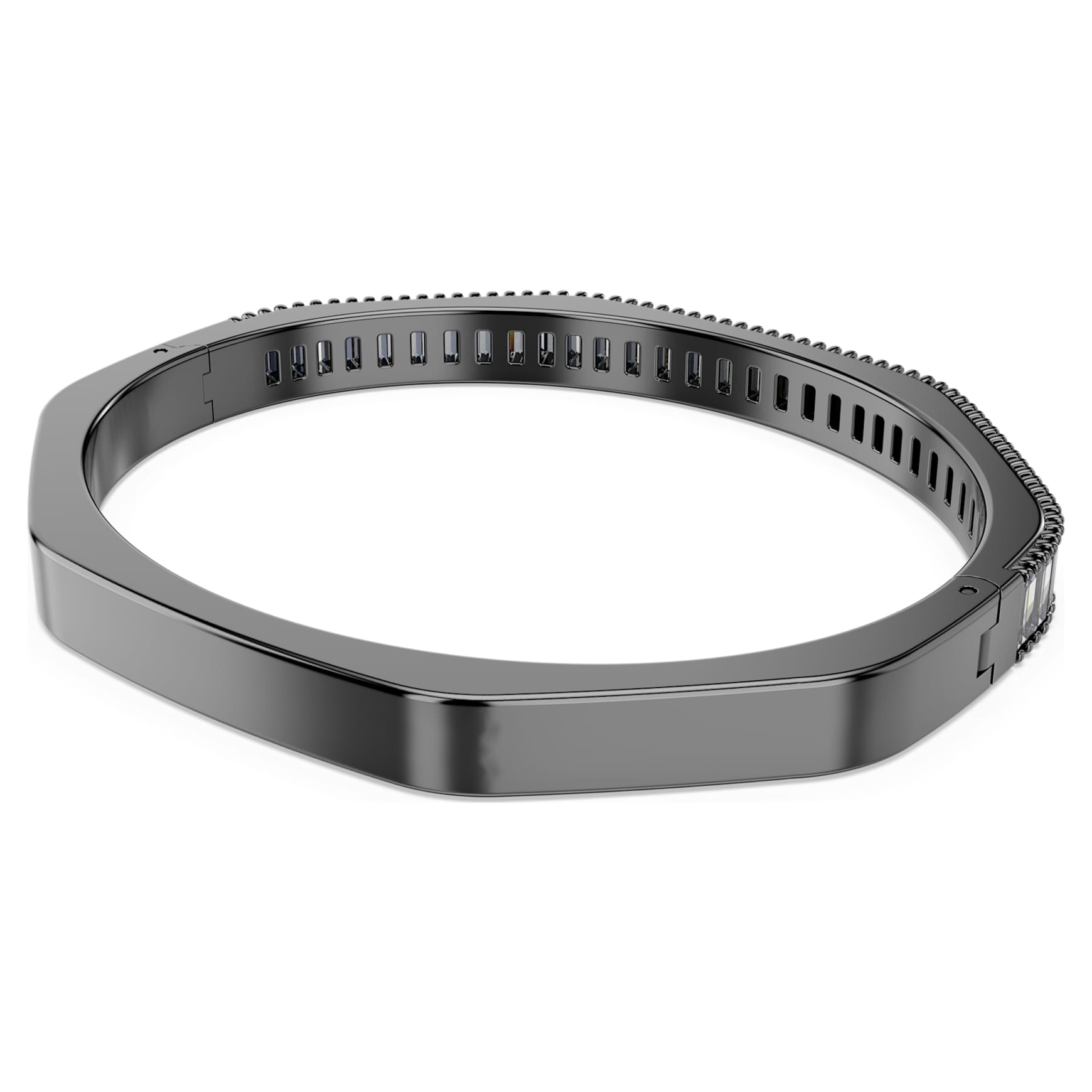 Matrix bangle, Baguette cut, Grey, Ruthenium plated