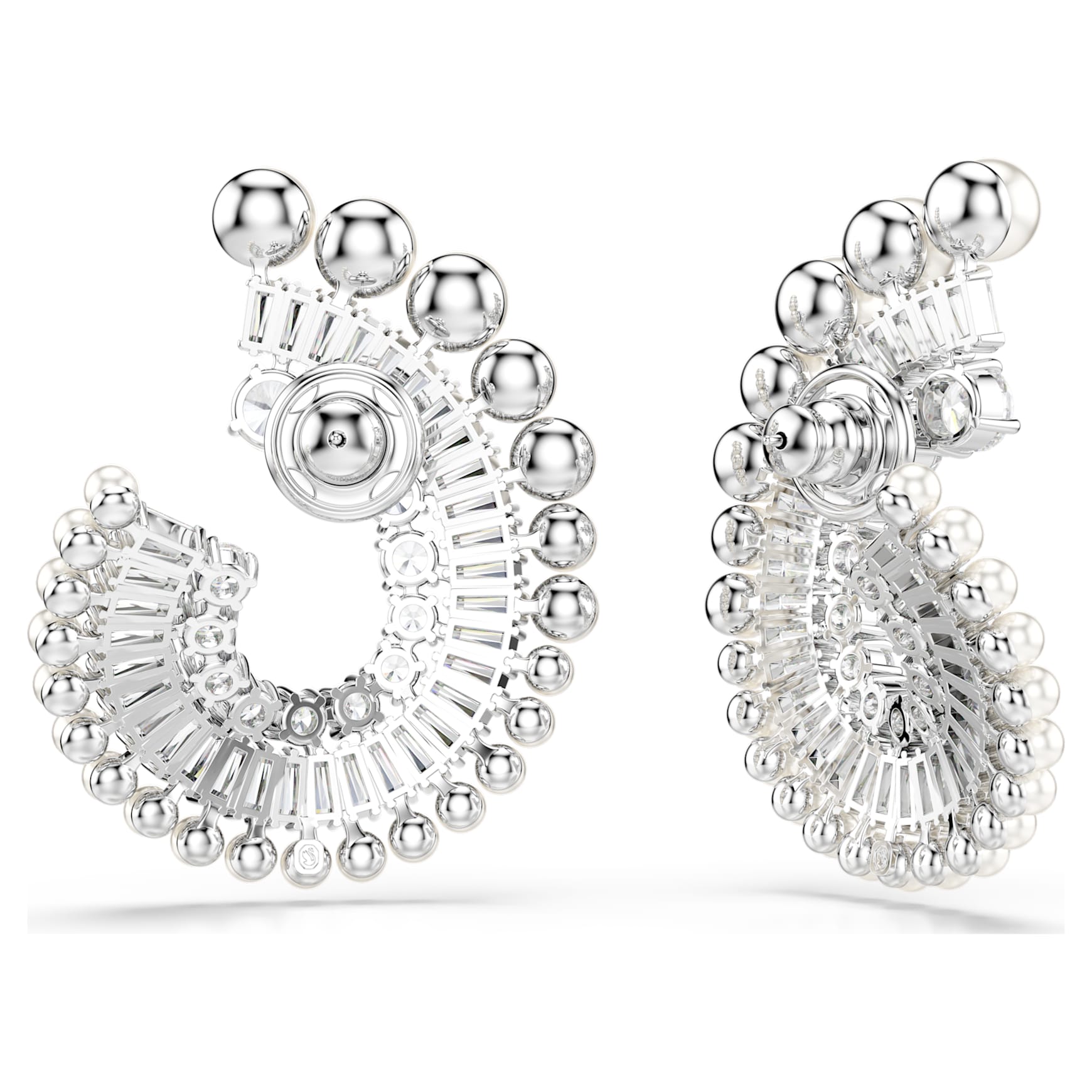 Ariana Grande x Swarovski drop earrings, Crystal Pearl, Mixed cuts, White, Rhodium plated by SWAROVSKI