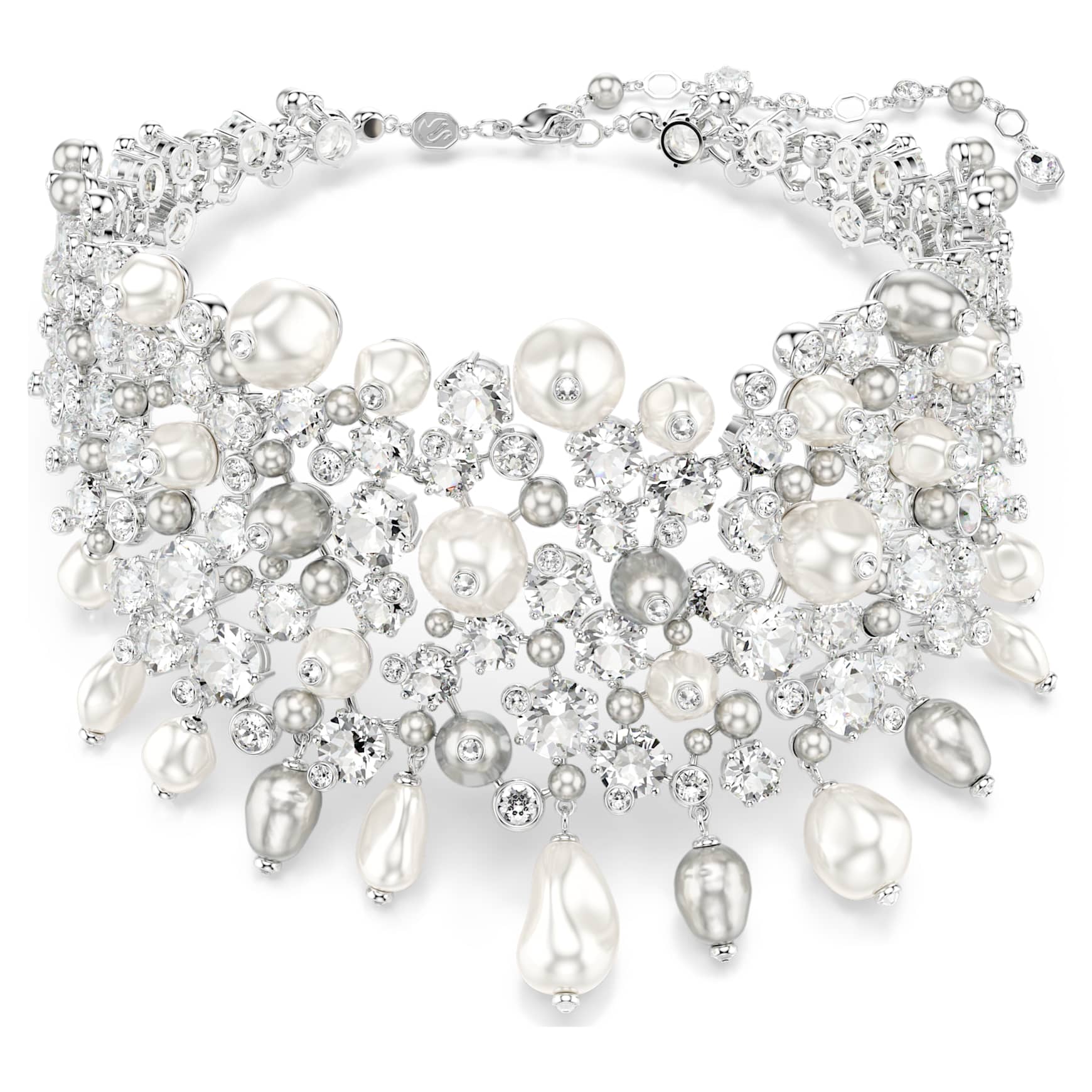 Constella choker, Crystal pearl, Round cut, White, Rhodium plated by SWAROVSKI