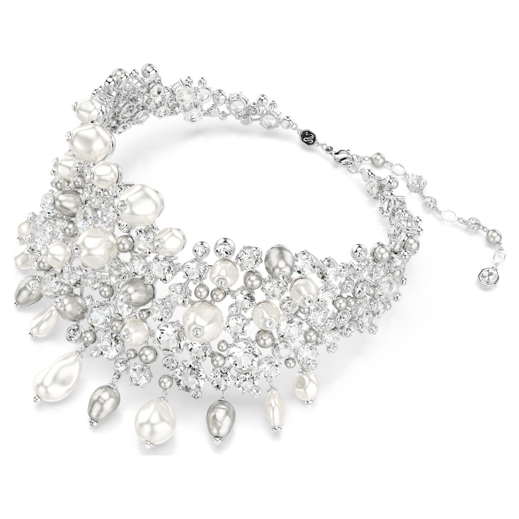 Constella choker, Crystal pearl, Round cut, White, Rhodium plated by SWAROVSKI