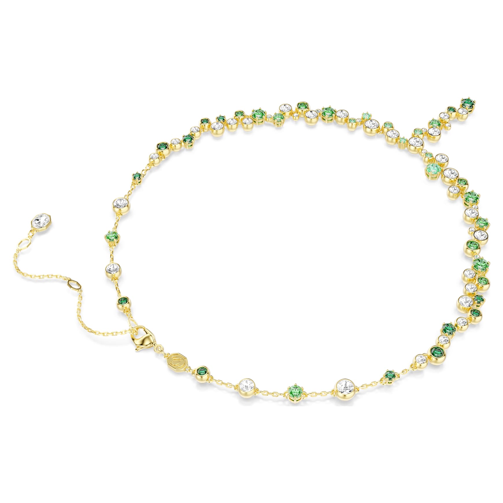 Constella Y necklace, Mixed cuts, Green, Gold-tone plated by SWAROVSKI