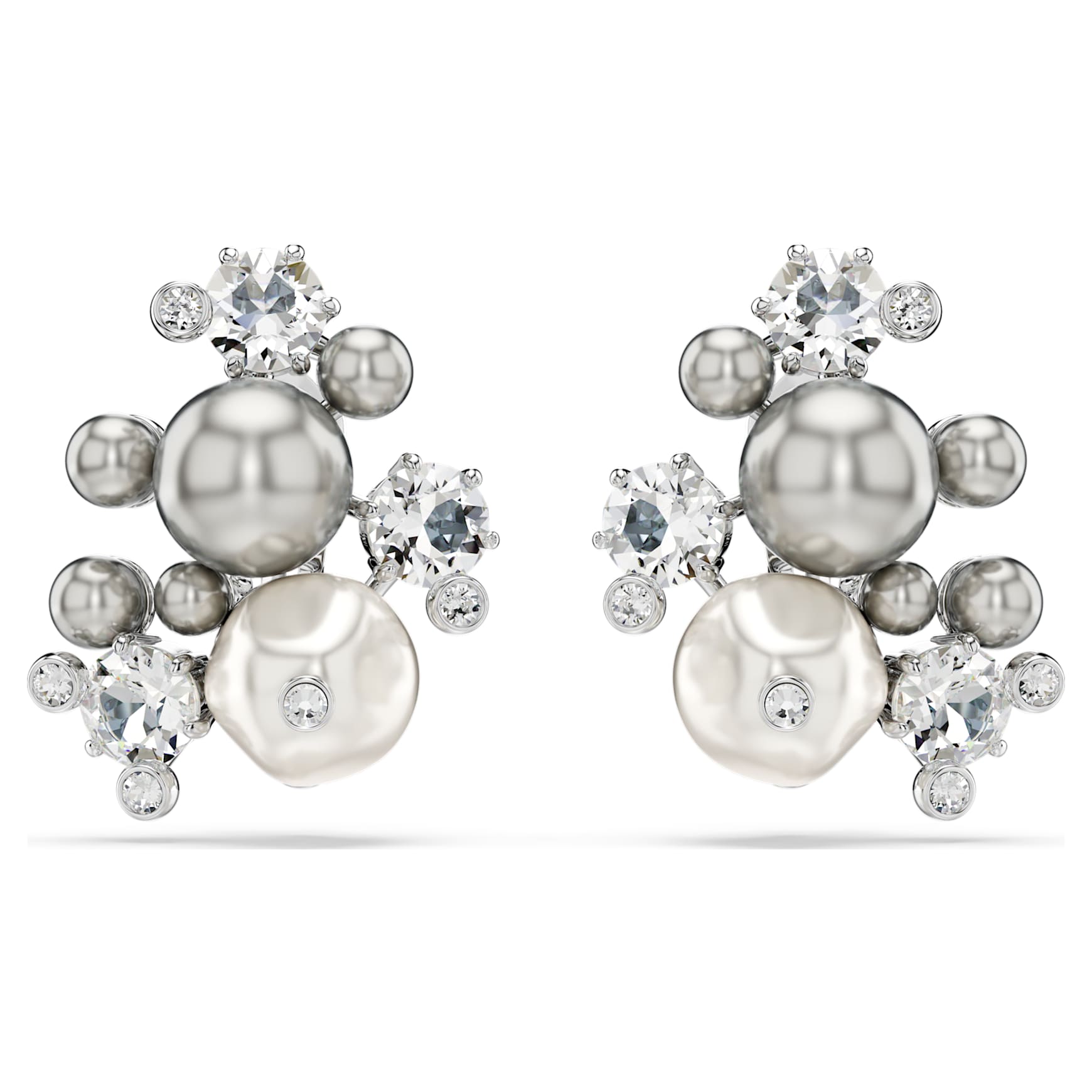 Constella earrings, Crystal pearl, Round cut, White, Rhodium plated by SWAROVSKI