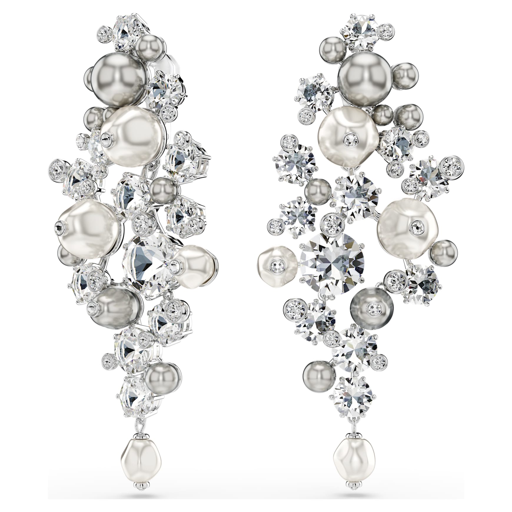 Constella earrings, Crystal pearl, Round cut, White, Rhodium plated by SWAROVSKI