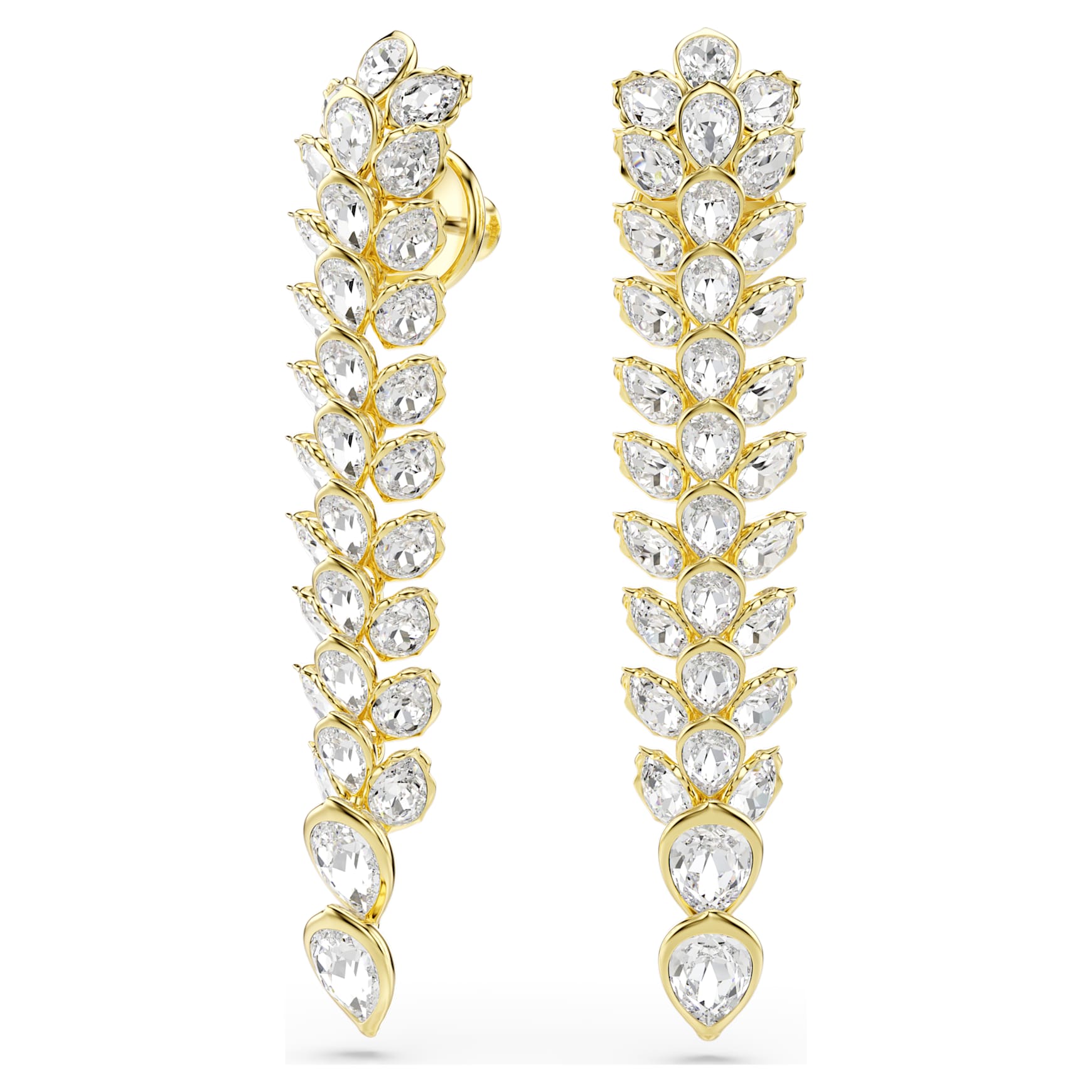 Idyllia drop earrings, Mixed cuts, Long, White, Gold-tone plated by SWAROVSKI