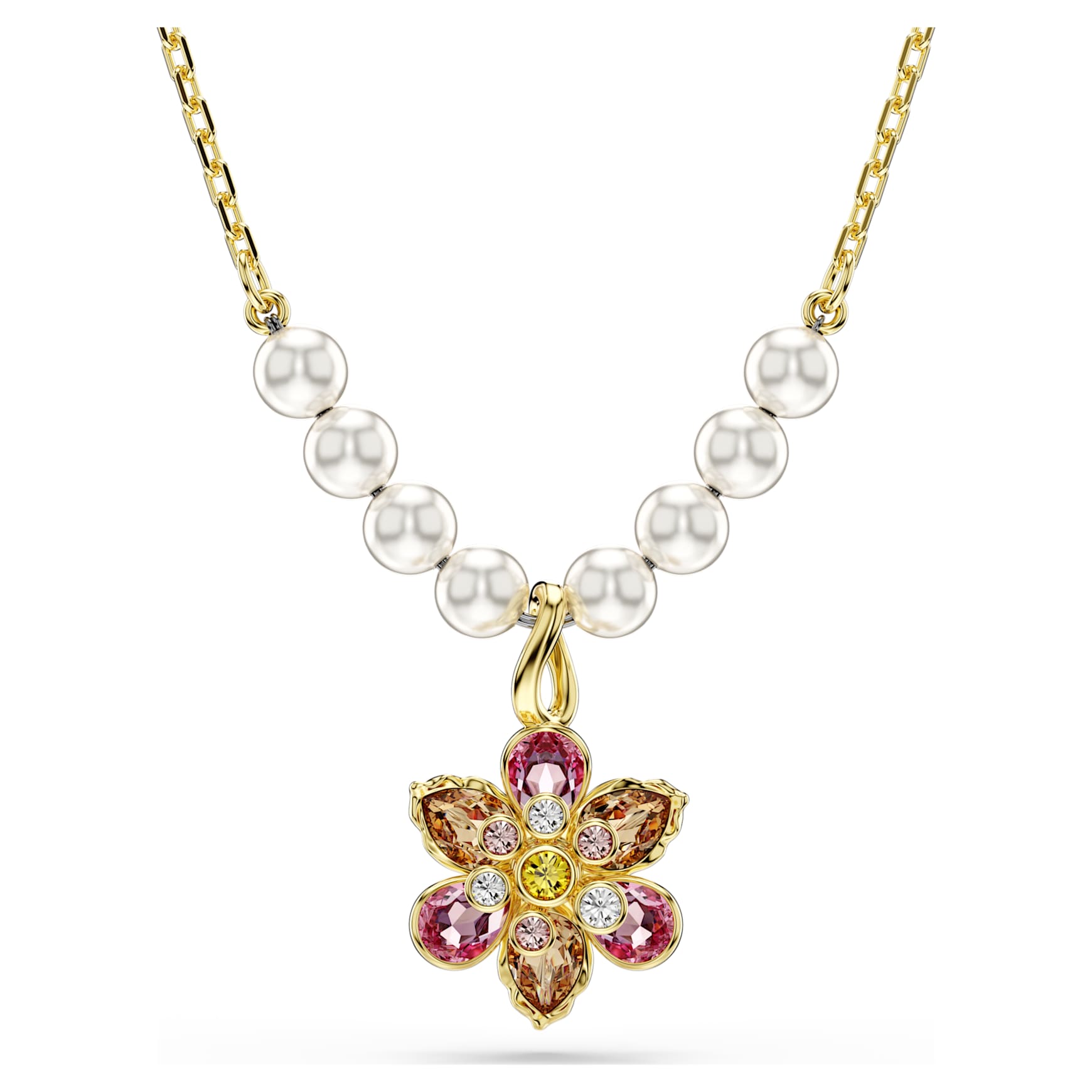Idyllia pendant, Crystal pearl, Mixed cuts, Flower, Multicoloured, 18K gold finish