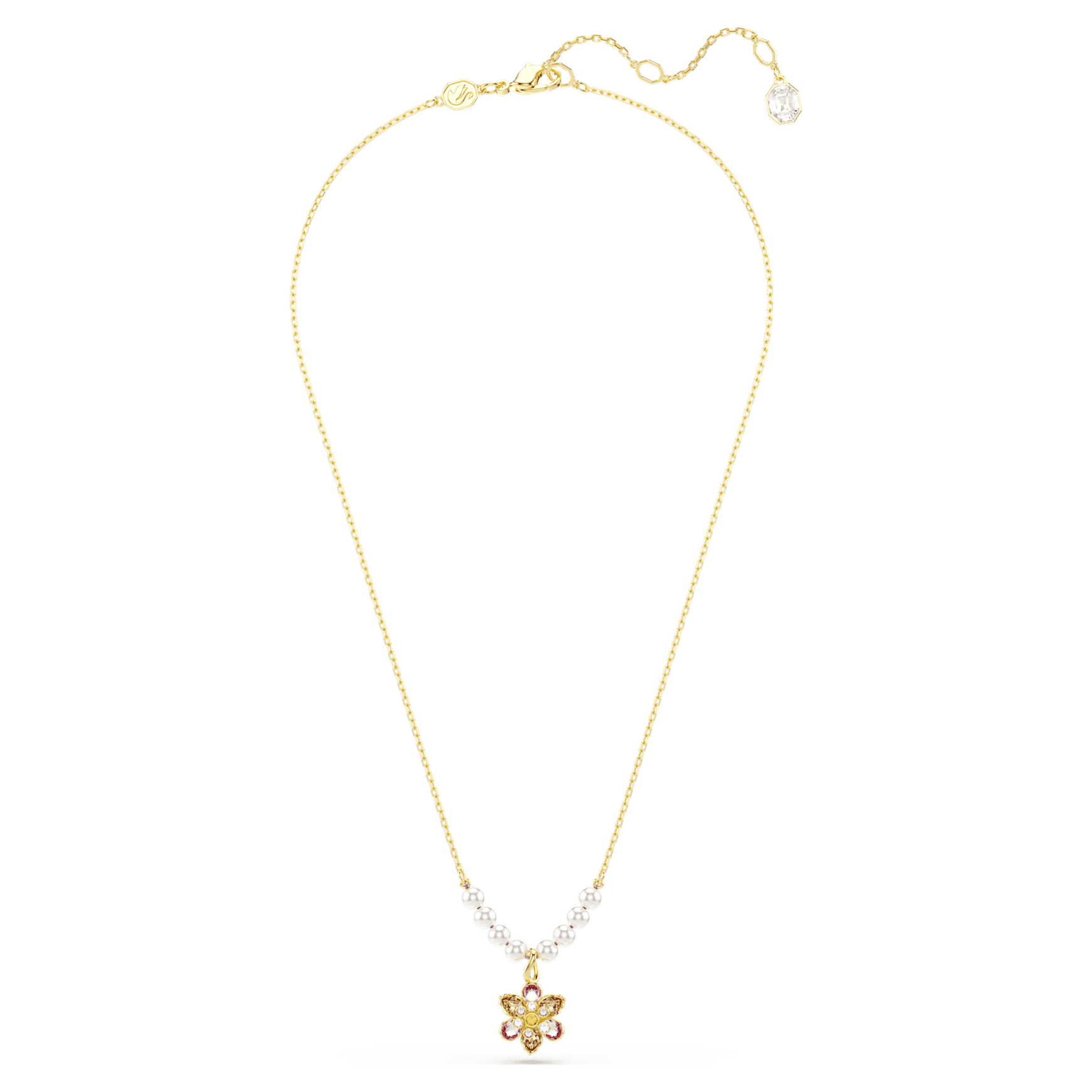 Idyllia pendant, Crystal pearl, Mixed cuts, Flower, Multicoloured, Gold-tone plated by SWAROVSKI