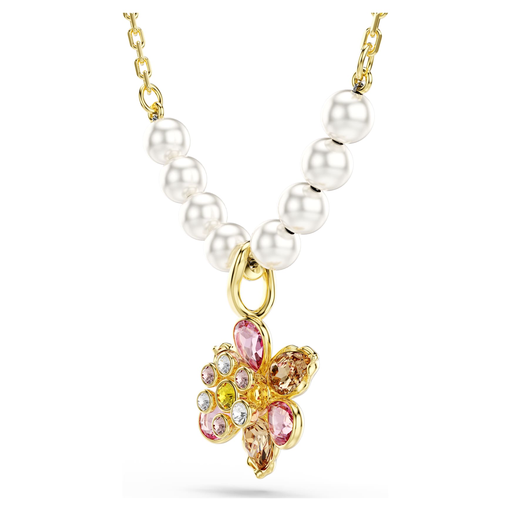 Idyllia pendant, Crystal pearl, Mixed cuts, Flower, Multicoloured, 18K gold finish