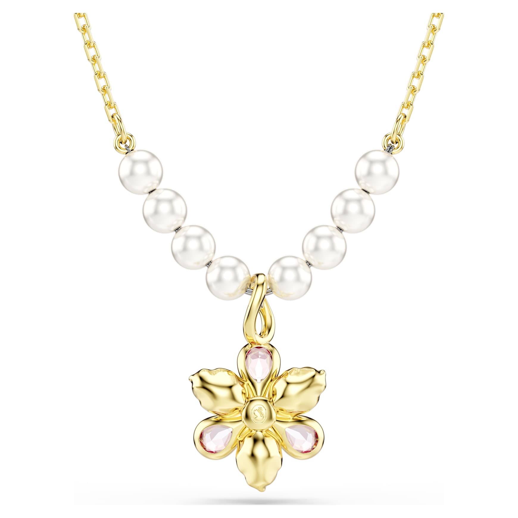 Idyllia pendant, Crystal pearl, Mixed cuts, Flower, Multicolored, Gold-tone plated by SWAROVSKI