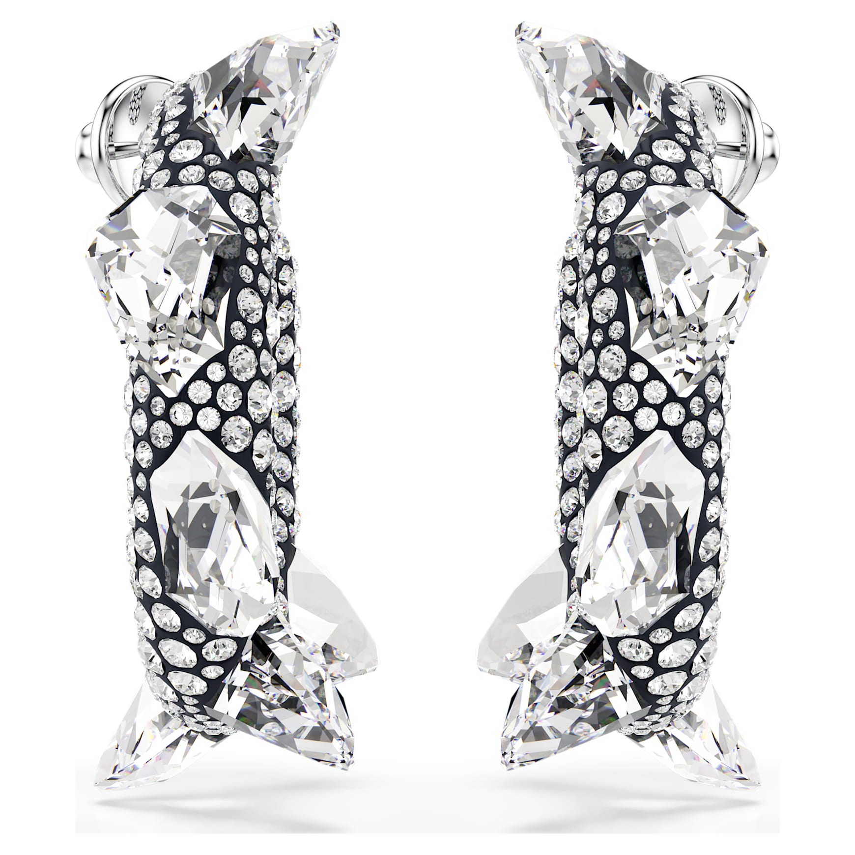 Sublima hoop earrings, Spike, White, Rhodium plated by SWAROVSKI