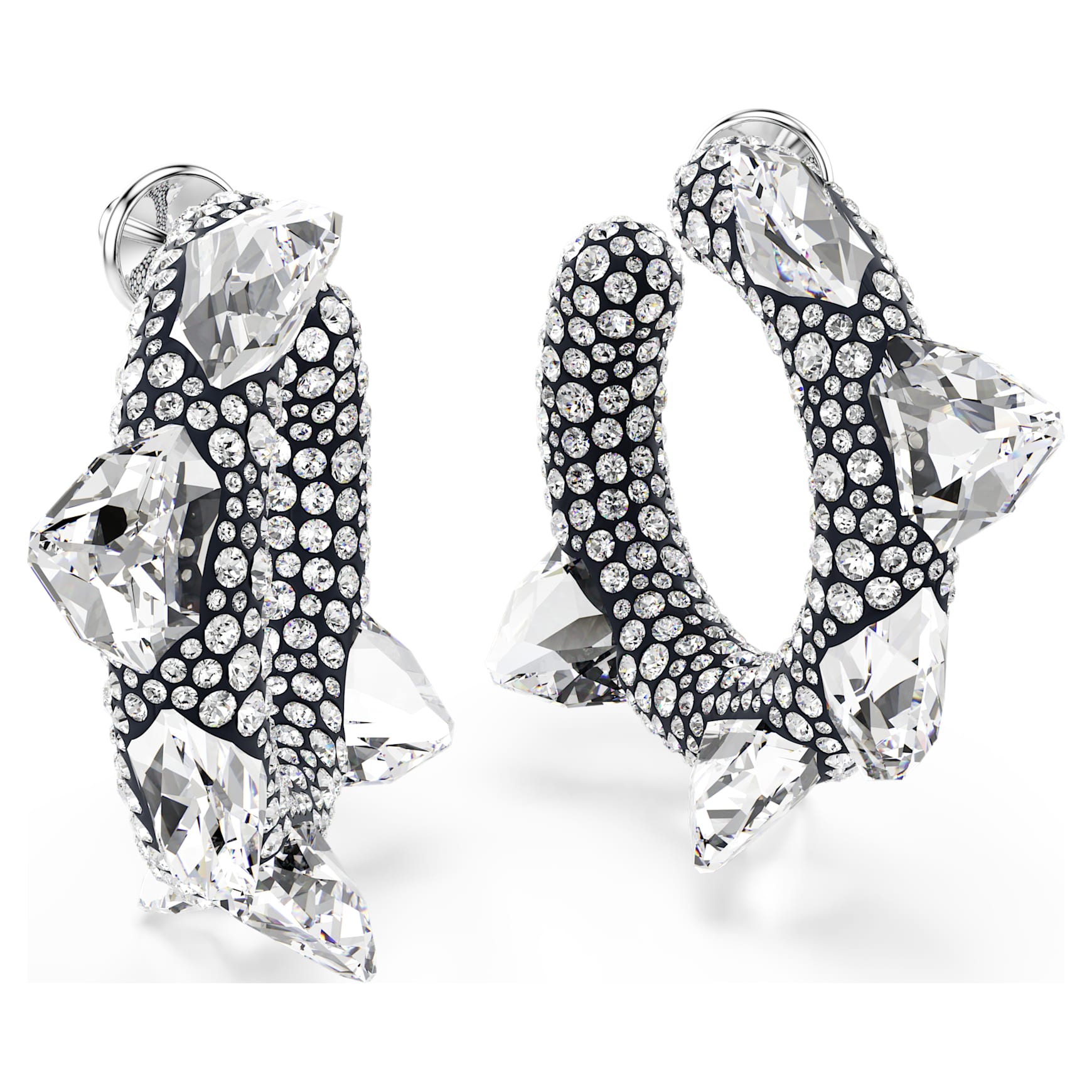 Sublima hoop earrings, Spike, White, Rhodium plated by SWAROVSKI